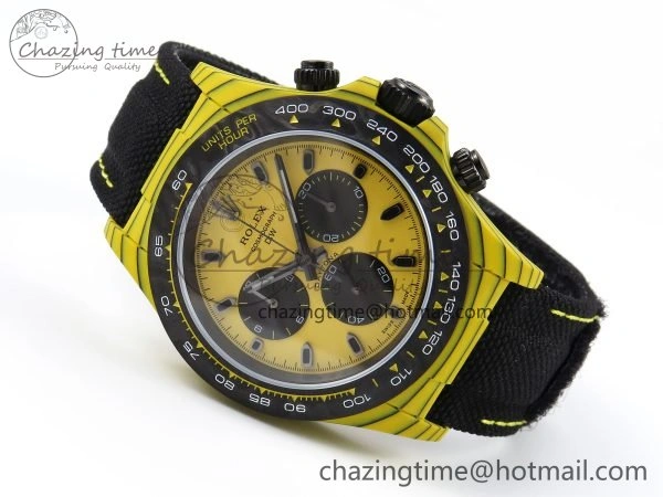 Daytona DIW Yellow Carbon Case DIWF Edition Black White Dial on Black Nylon Strap A7750