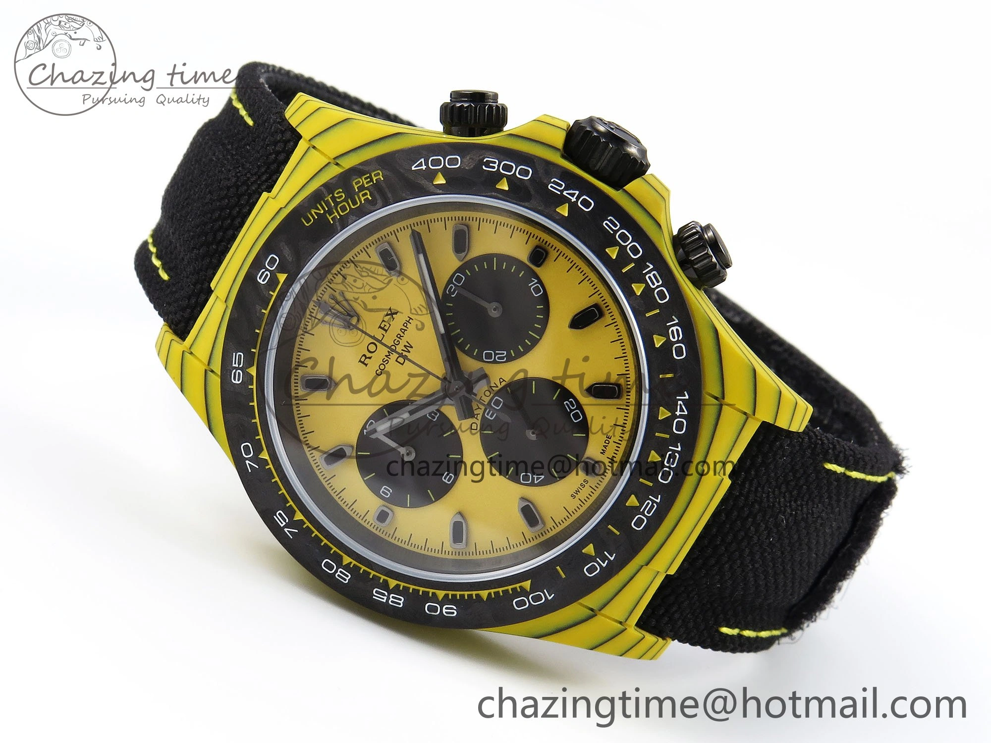 Daytona DIW Yellow Carbon Case DIWF Edition Black White Dial on Black Nylon Strap A7750