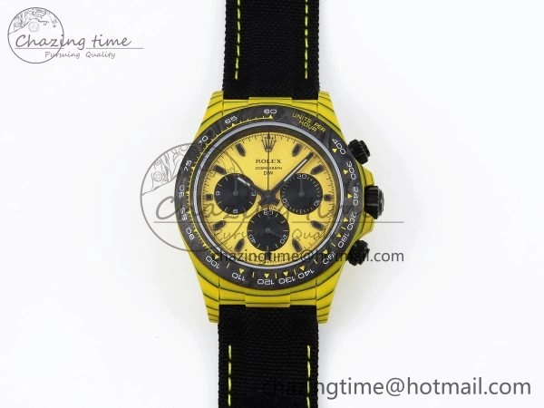 Daytona DIW Yellow Carbon Case DIWF Edition Black White Dial on Black Nylon Strap A7750