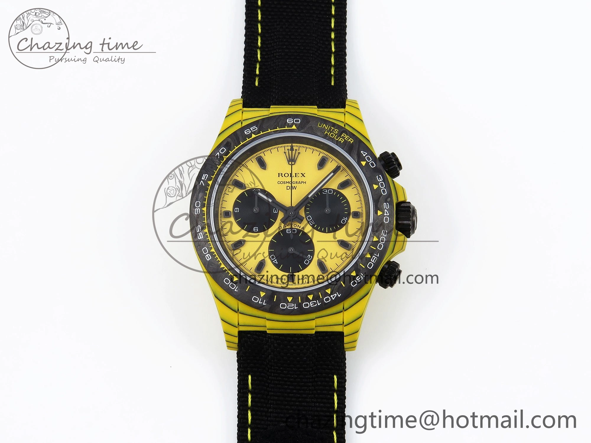 Daytona DIW Yellow Carbon Case DIWF Edition Black White Dial on Black Nylon Strap A7750