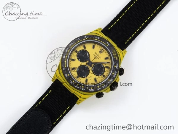 Daytona DIW Yellow Carbon Case DIWF Edition Black White Dial on Black Nylon Strap A7750