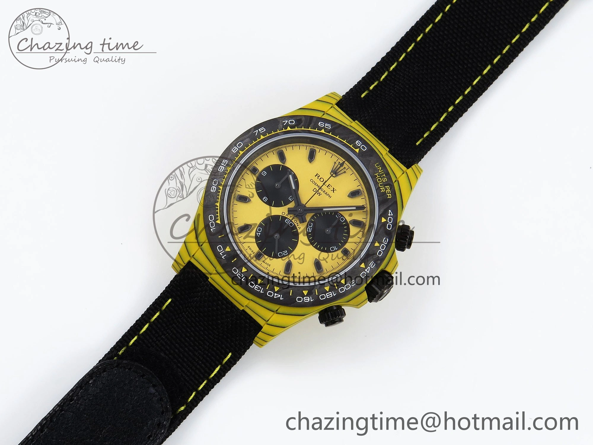 Daytona DIW Yellow Carbon Case DIWF Edition Black White Dial on Black Nylon Strap A7750