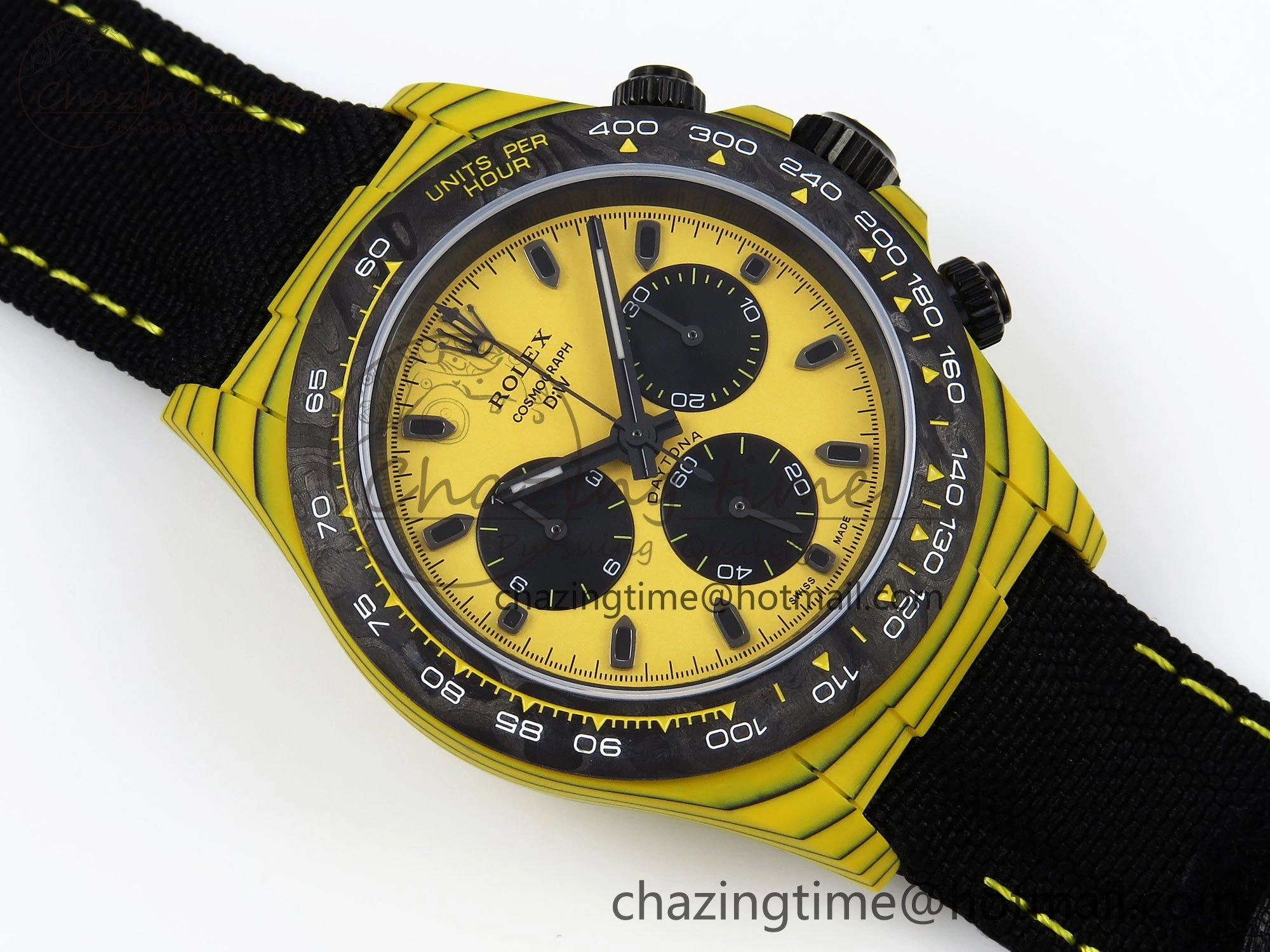 Daytona DIW Yellow Carbon Case DIWF Edition Black White Dial on Black Nylon Strap A7750