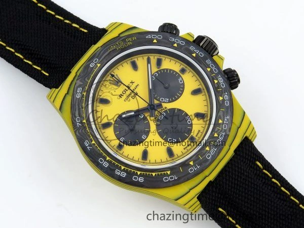 Daytona DIW Yellow Carbon N6F 1:1 Best Edition Yellow Black Dial on Black Nylon Strap SA4130 V2