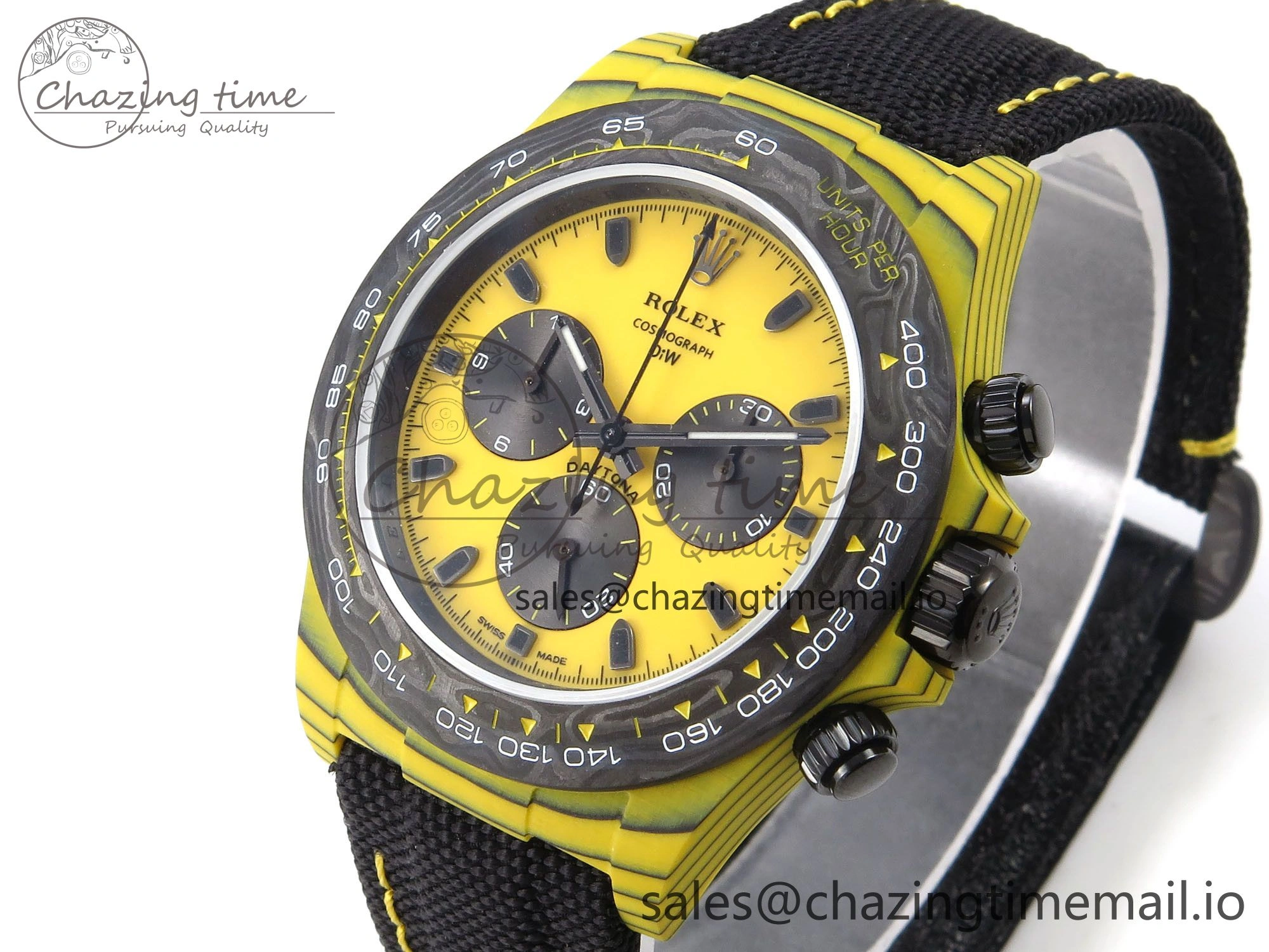 Daytona DIW Yellow Carbon N6F 1:1 Best Edition Yellow Black Dial on Black Nylon Strap SA4130 V2