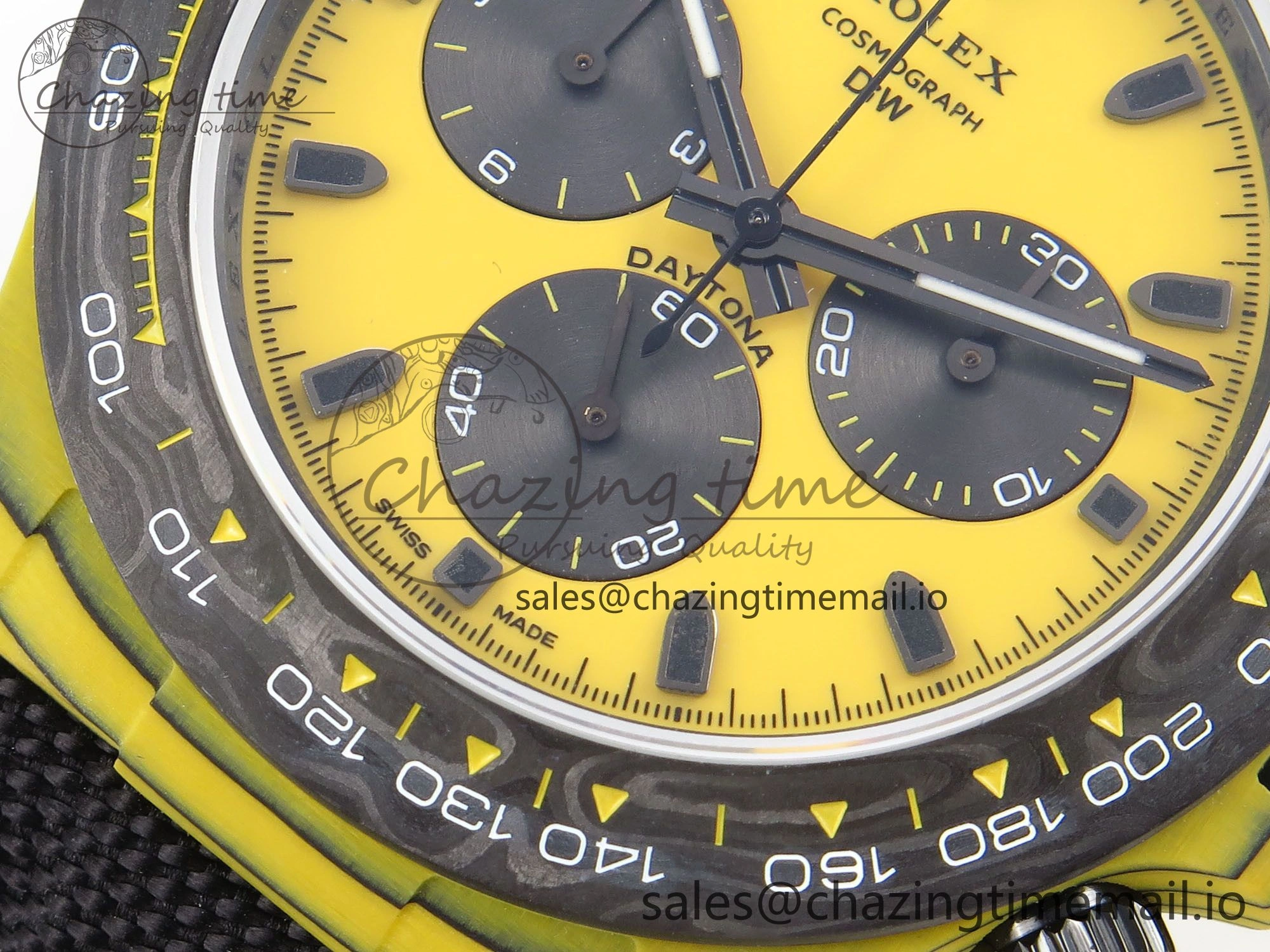 Daytona DIW Yellow Carbon N6F 1:1 Best Edition Yellow Black Dial on Black Nylon Strap SA4130 V2