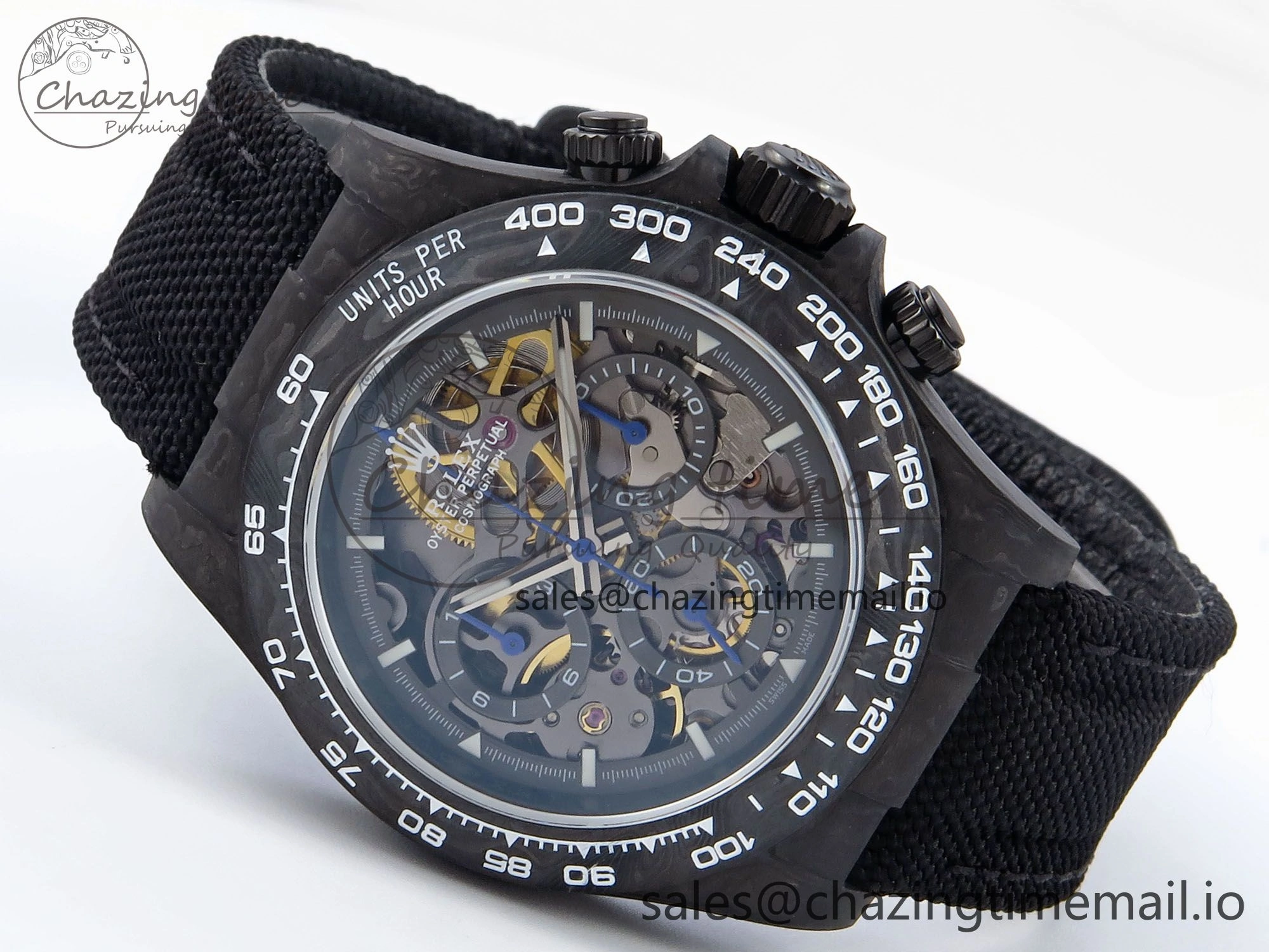 Daytona Diw 40mm N6F 1:1 Best Edition Gray Skeleton Dial Black Nylon Strap DD4801