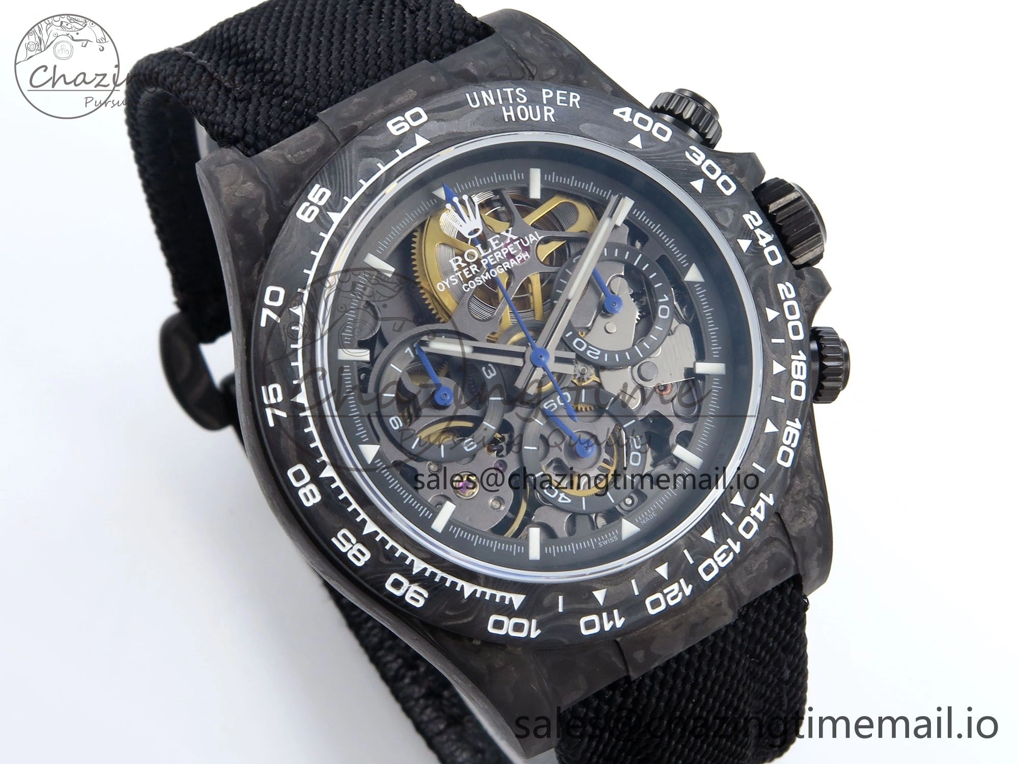 Daytona Diw 40mm N6F 1:1 Best Edition Gray Skeleton Dial Black Nylon Strap DD4801