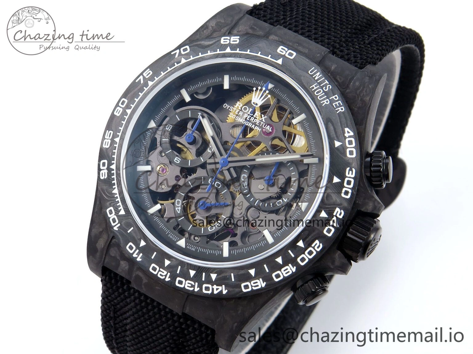Daytona Diw 40mm N6F 1:1 Best Edition Gray Skeleton Dial Black Nylon Strap DD4801