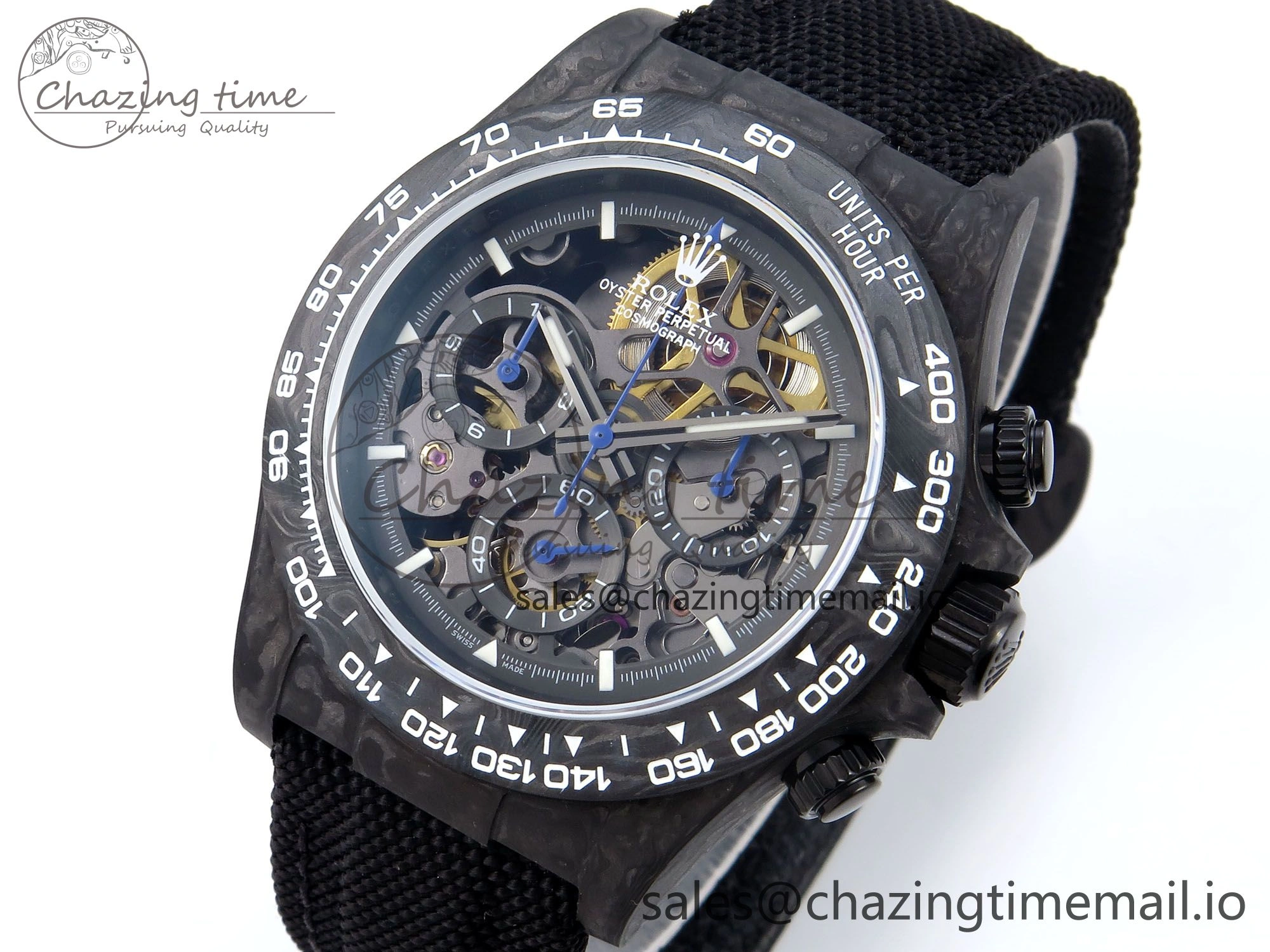 Daytona Diw 40mm N6F 1:1 Best Edition Gray Skeleton Dial Black Nylon Strap DD4801