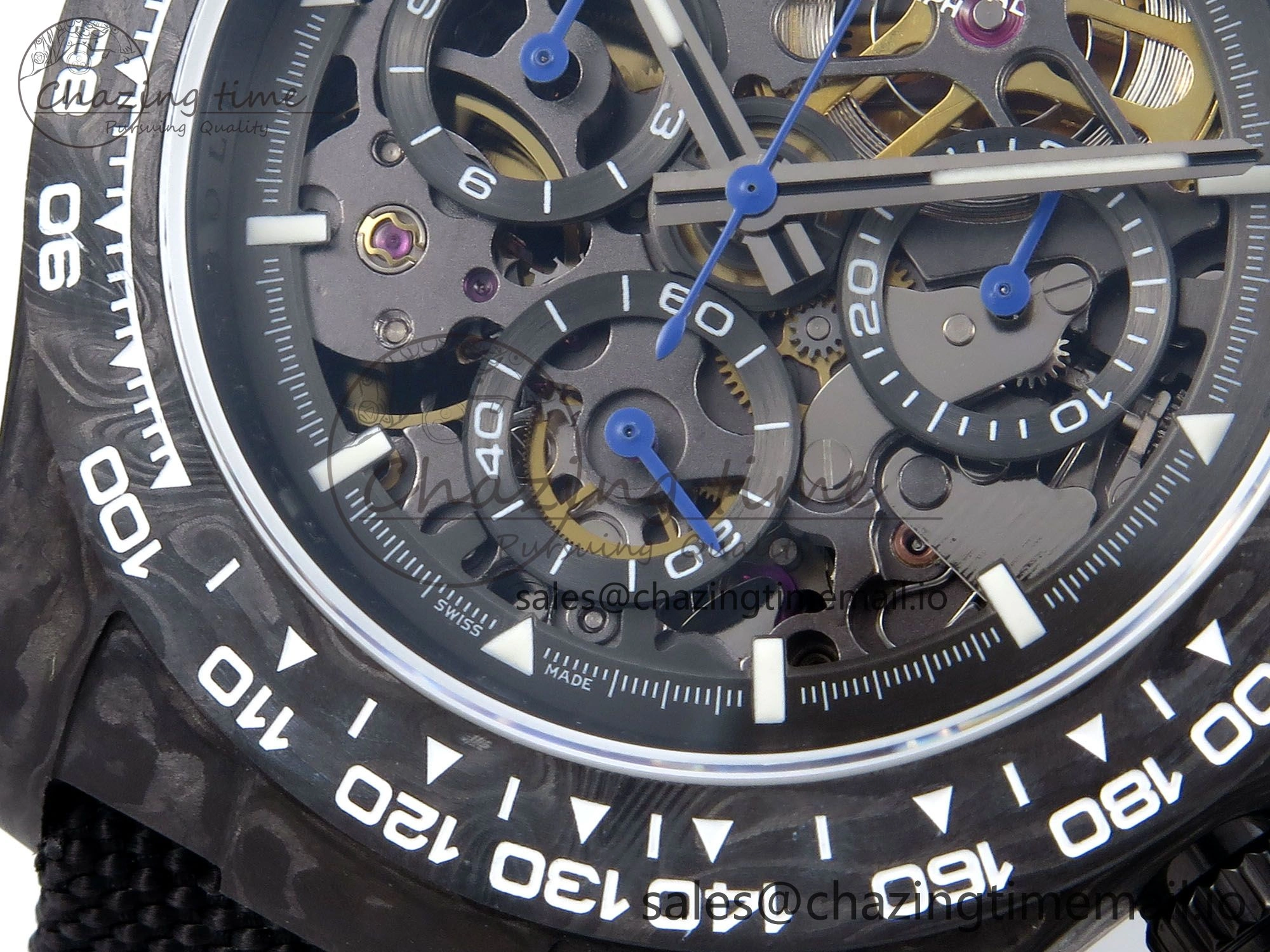 Daytona Diw 40mm N6F 1:1 Best Edition Gray Skeleton Dial Black Nylon Strap DD4801