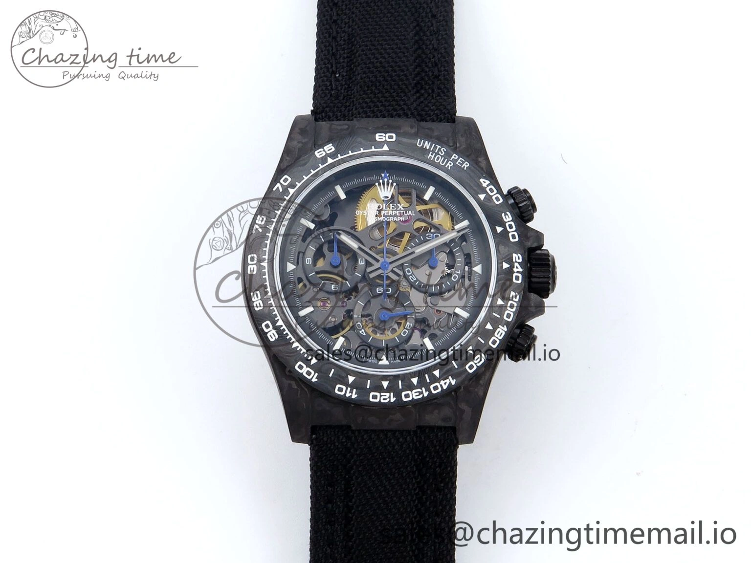 Daytona Diw 40mm N6F 1:1 Best Edition Gray Skeleton Dial Black Nylon Strap DD4801