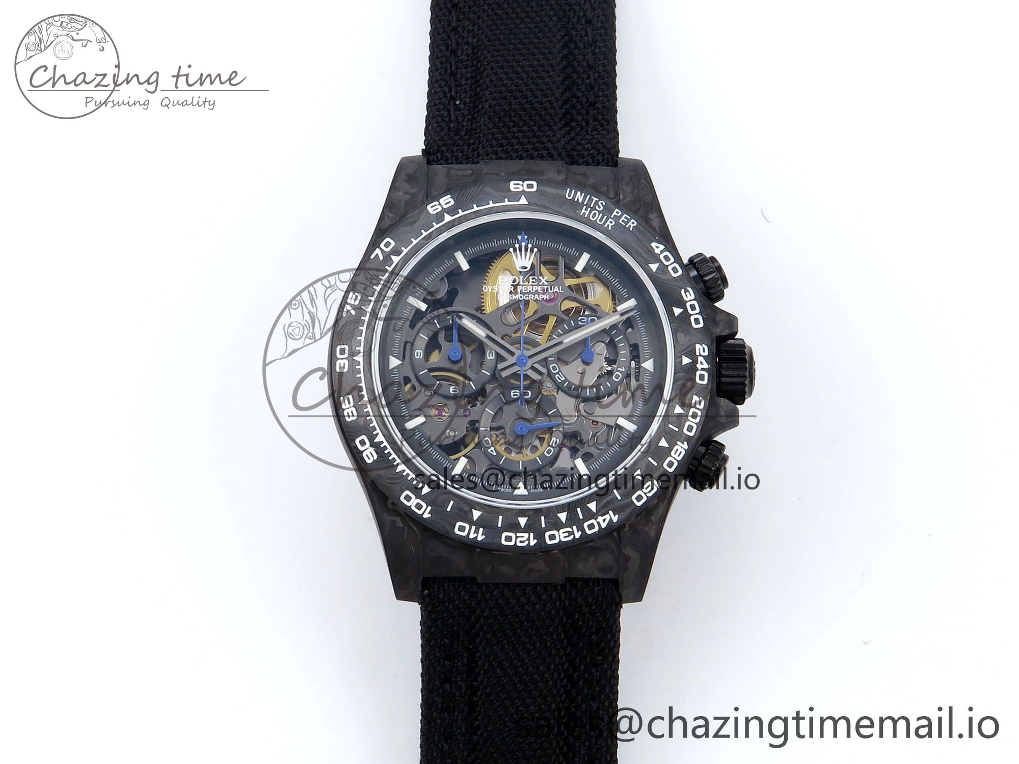 Daytona Diw 40mm N6F 1:1 Best Edition Gray Skeleton Dial Black Nylon Strap DD4801