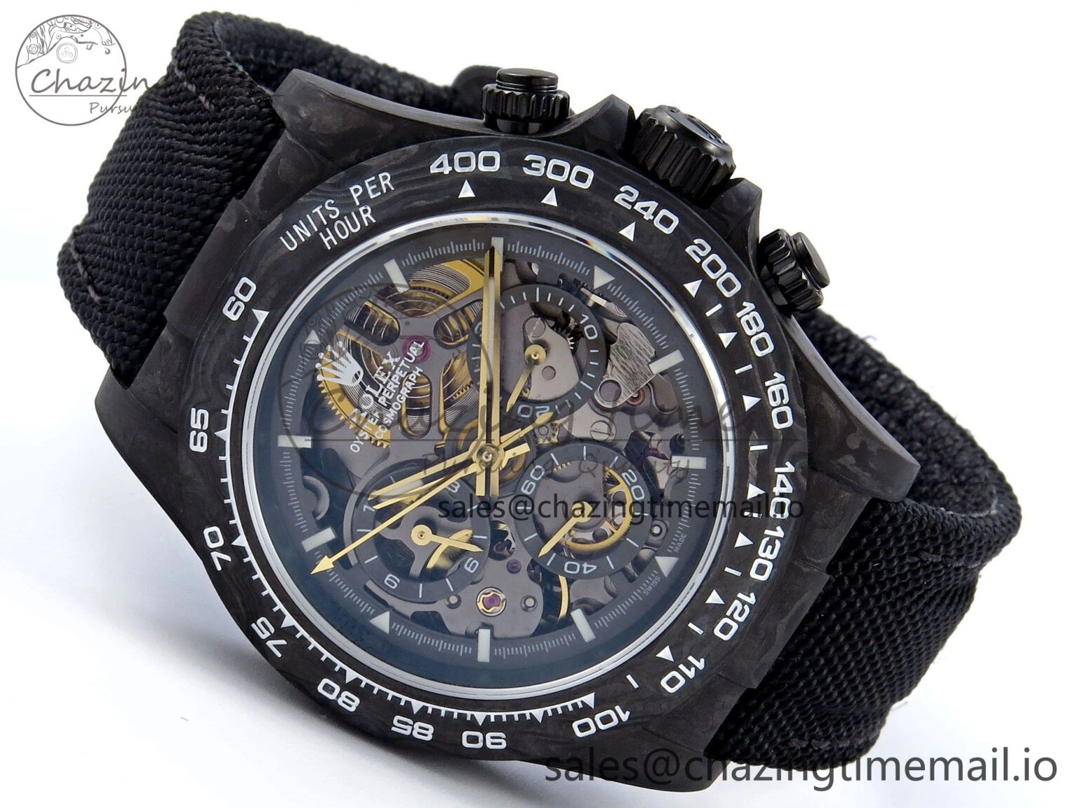 Daytona Diw 40mm N6F 1:1 Best Edition Gray Skeleton Dial Black Nylon Strap DD4801