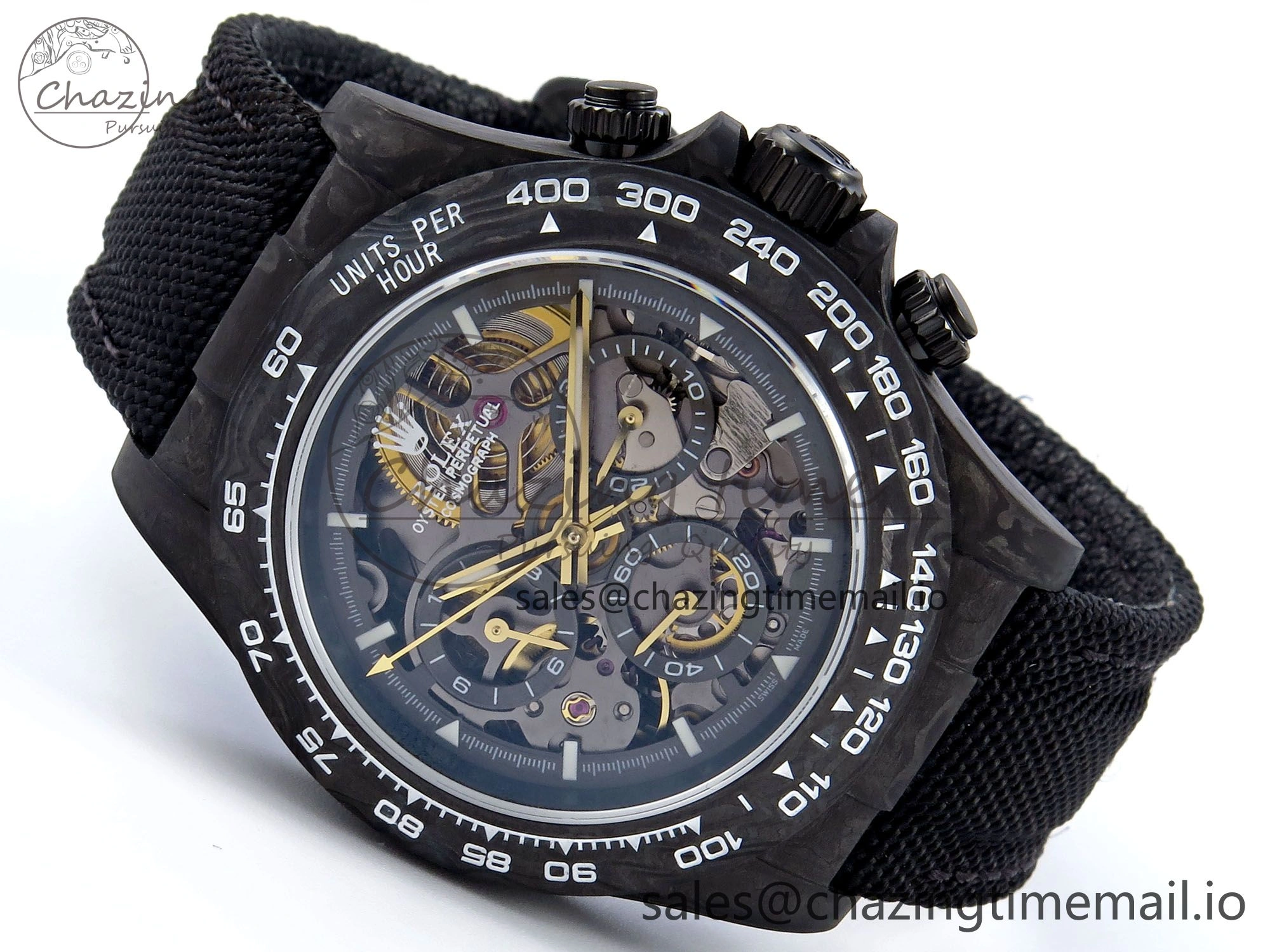Daytona Diw 40mm N6F 1:1 Best Edition Gray Skeleton Dial Black Nylon Strap DD4801