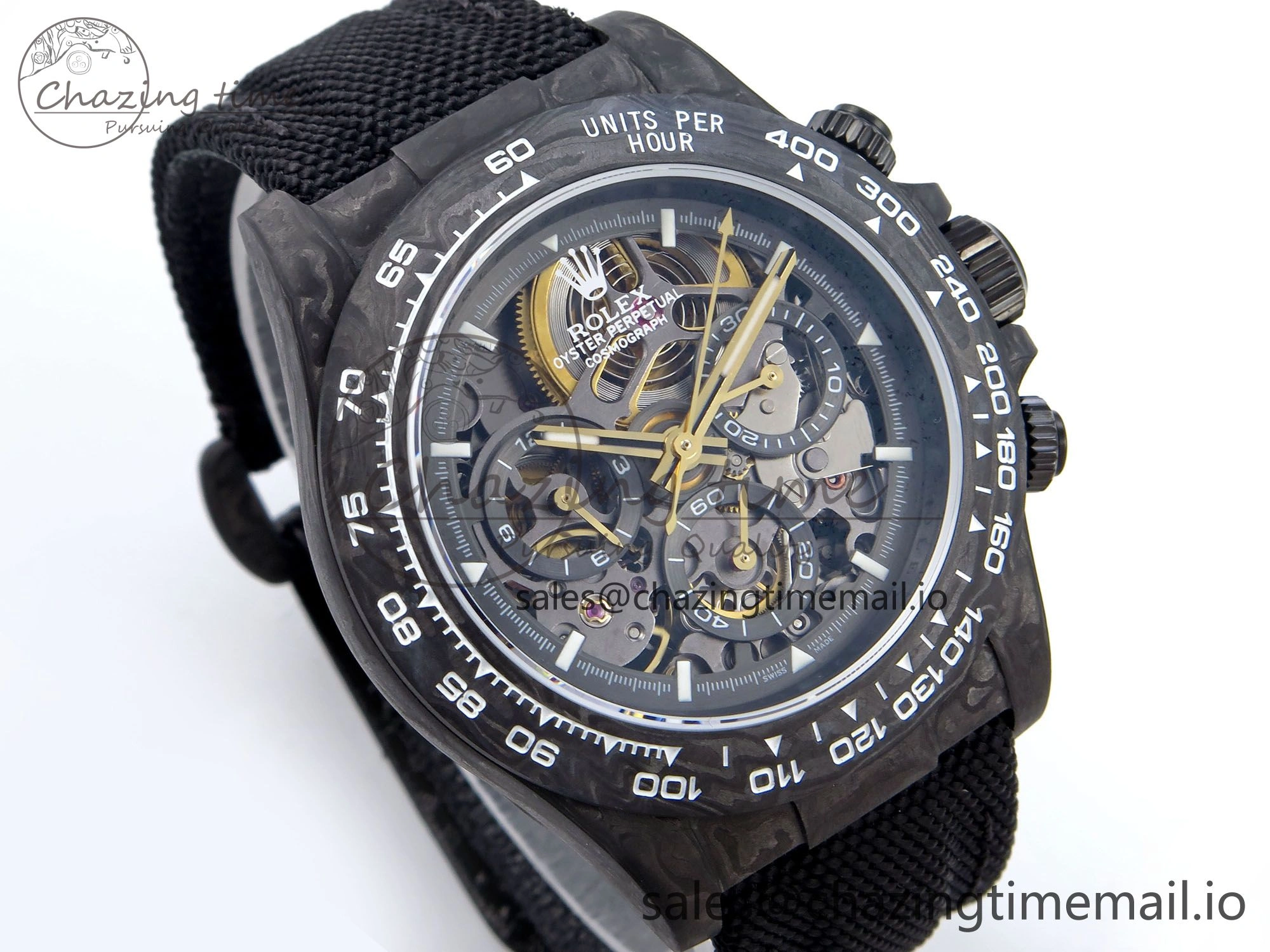 Daytona Diw 40mm N6F 1:1 Best Edition Gray Skeleton Dial Black Nylon Strap DD4801