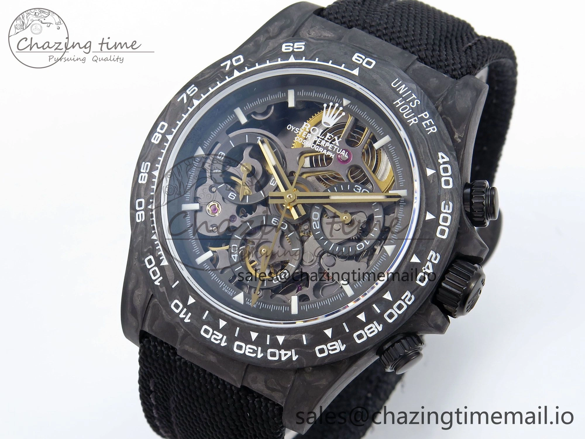 Daytona Diw 40mm N6F 1:1 Best Edition Gray Skeleton Dial Black Nylon Strap DD4801
