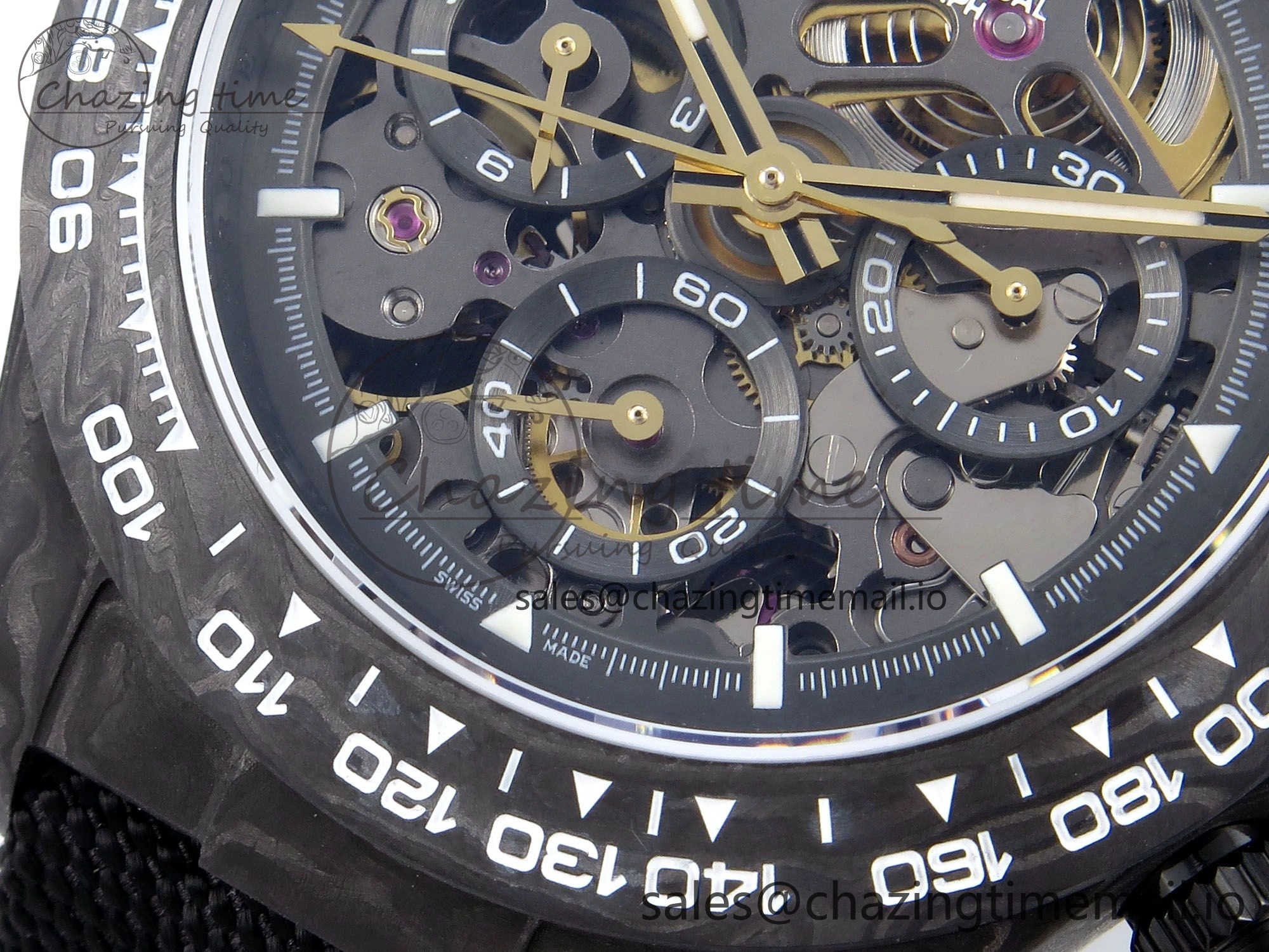 Daytona Diw 40mm N6F 1:1 Best Edition Gray Skeleton Dial Black Nylon Strap DD4801