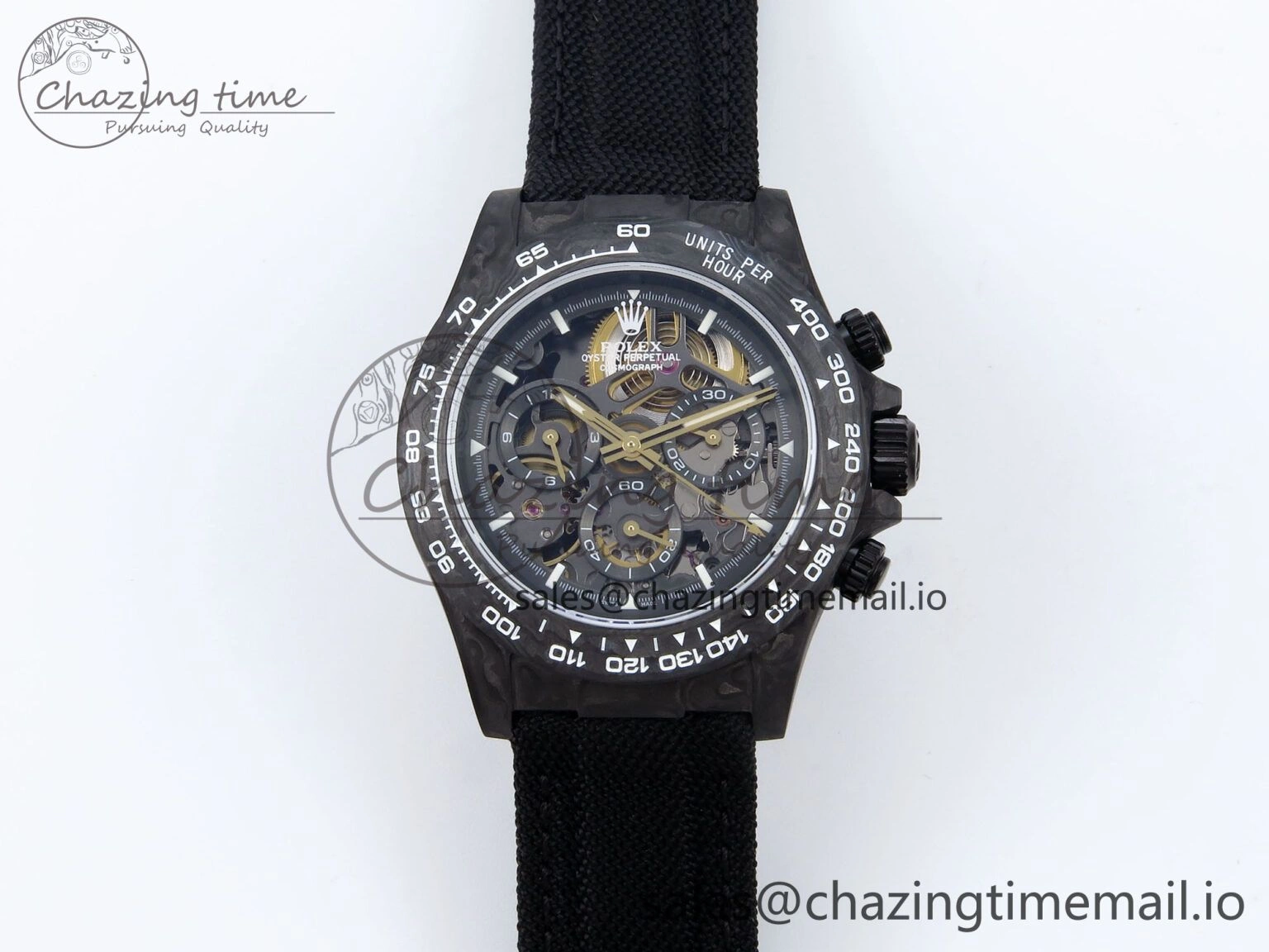 Daytona Diw 40mm N6F 1:1 Best Edition Gray Skeleton Dial Black Nylon Strap DD4801