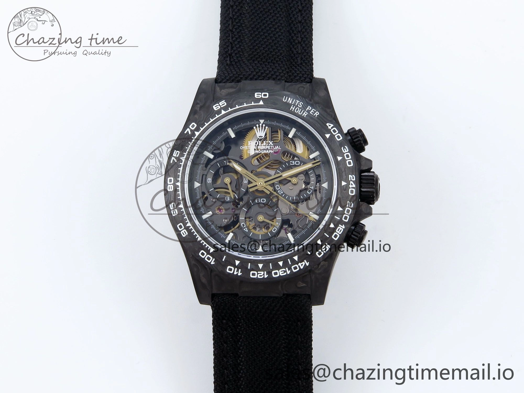 Daytona Diw 40mm N6F 1:1 Best Edition Gray Skeleton Dial Black Nylon Strap DD4801