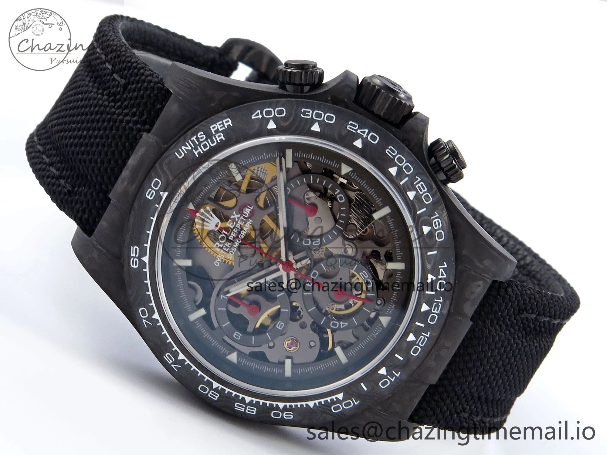 Daytona Diw 40mm N6F 1:1 Best Edition Gray Skeleton Dial Black Nylon Strap DD4801