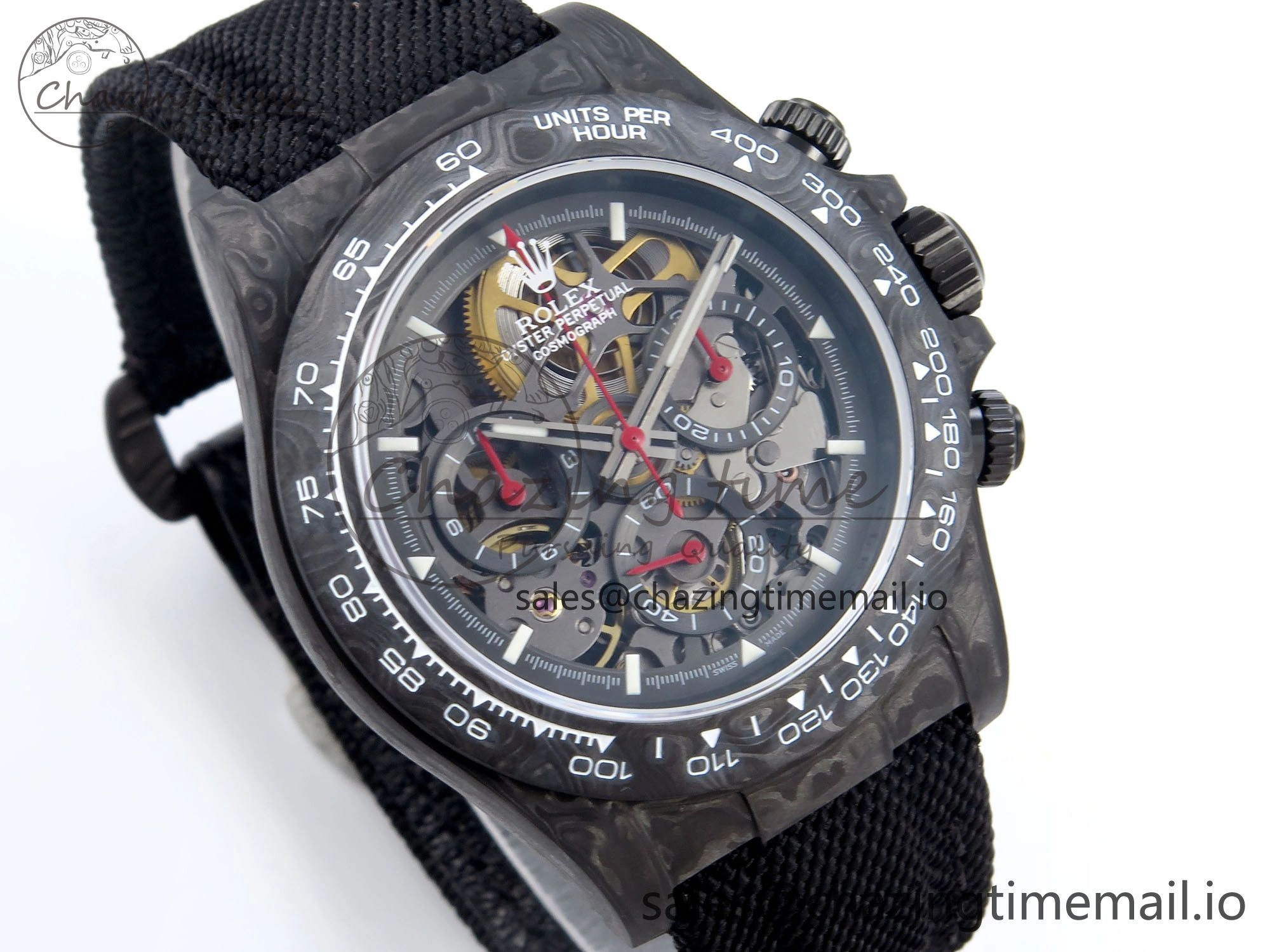 Daytona Diw 40mm N6F 1:1 Best Edition Gray Skeleton Dial Black Nylon Strap DD4801