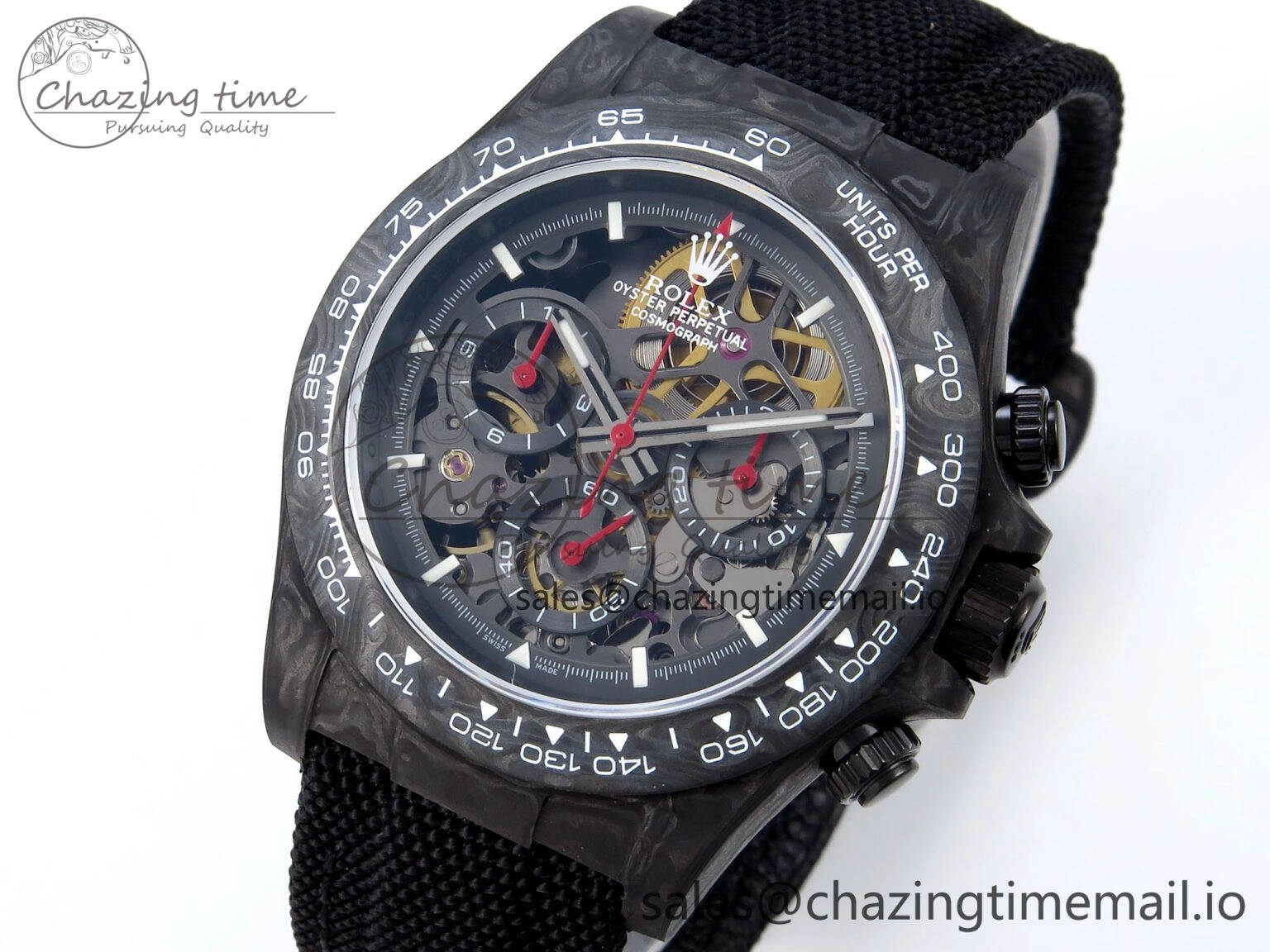 Daytona Diw 40mm N6F 1:1 Best Edition Gray Skeleton Dial Black Nylon Strap DD4801
