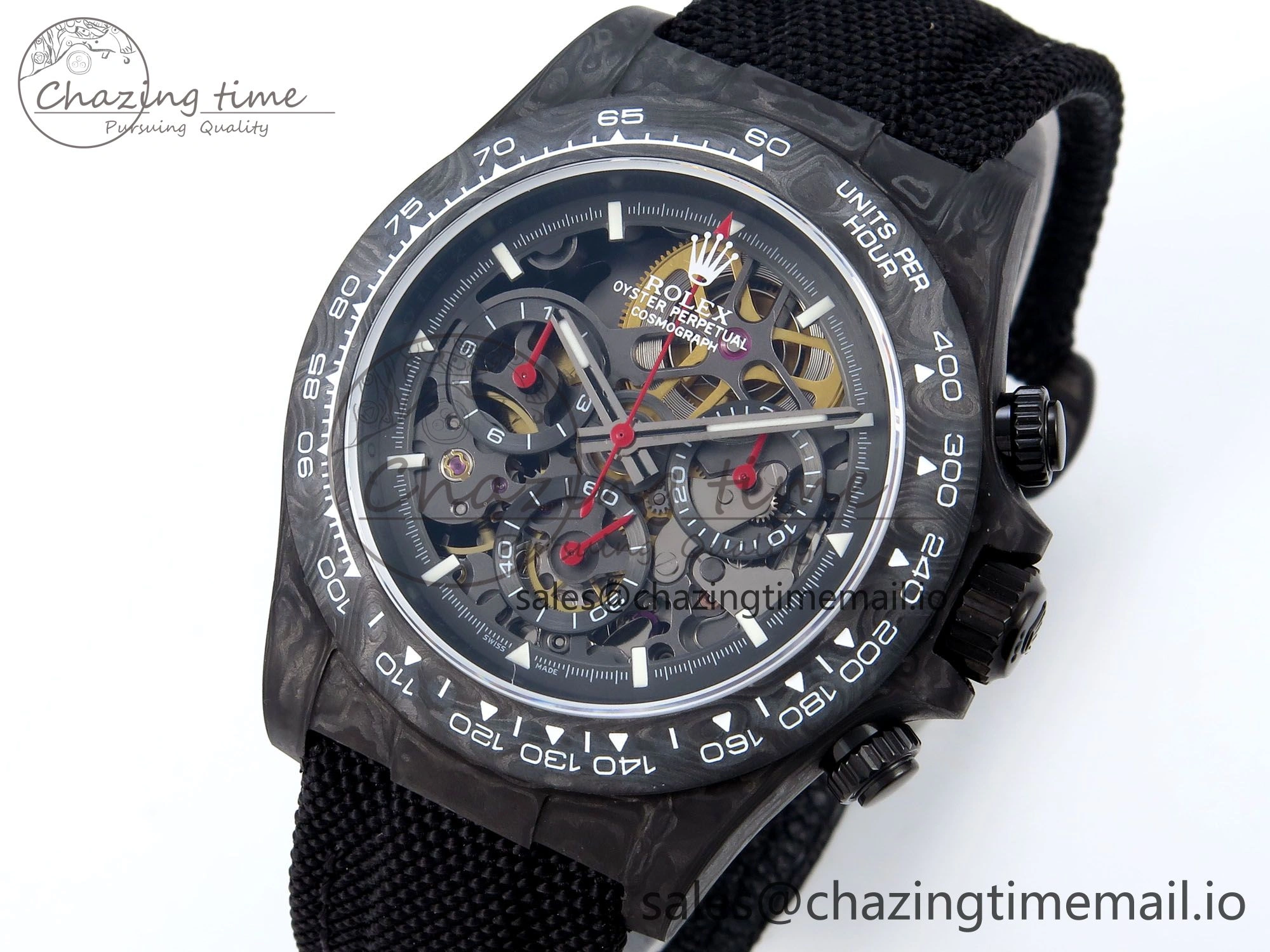 Daytona Diw 40mm N6F 1:1 Best Edition Gray Skeleton Dial Black Nylon Strap DD4801