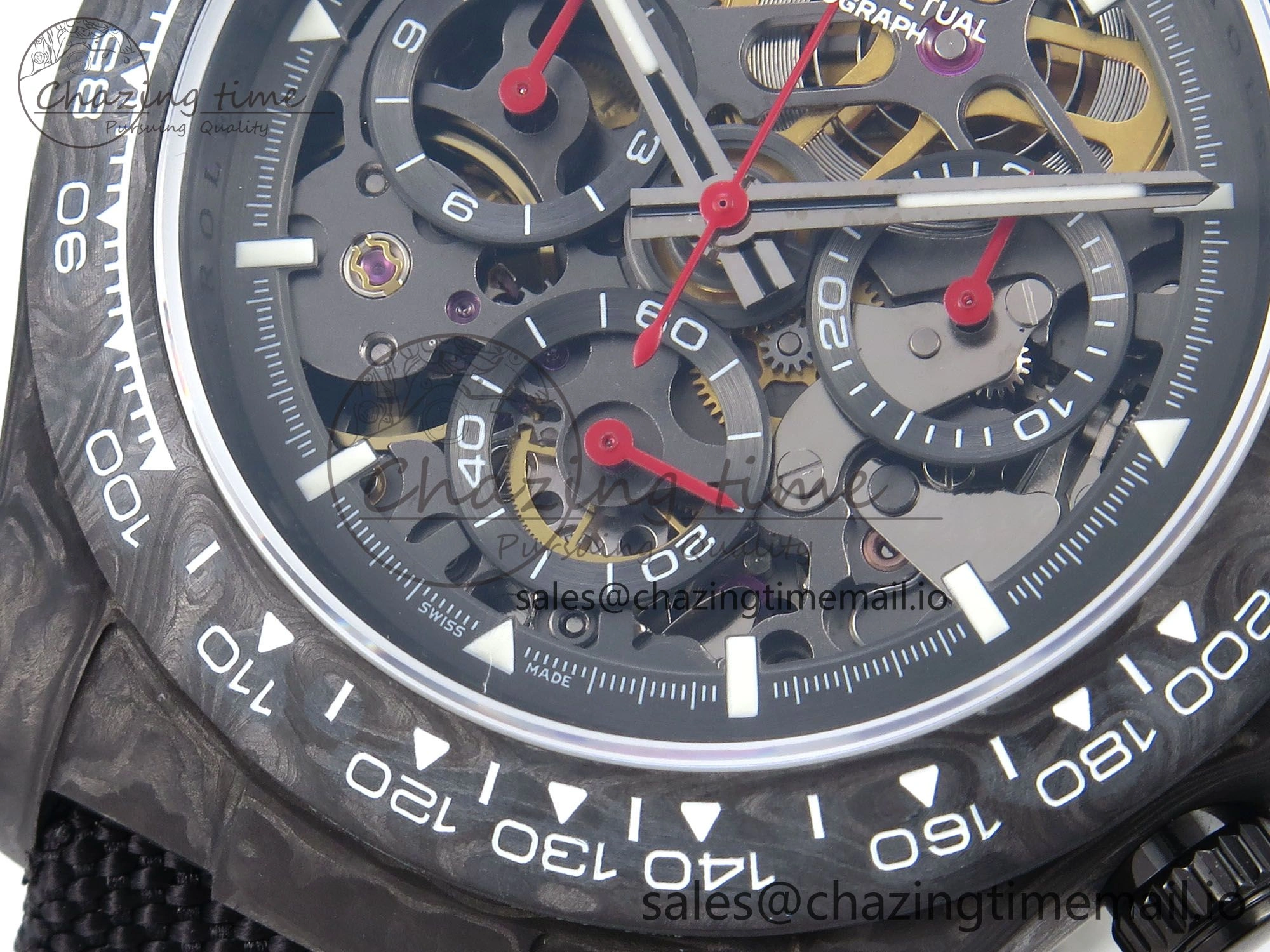 Daytona Diw 40mm N6F 1:1 Best Edition Gray Skeleton Dial Black Nylon Strap DD4801