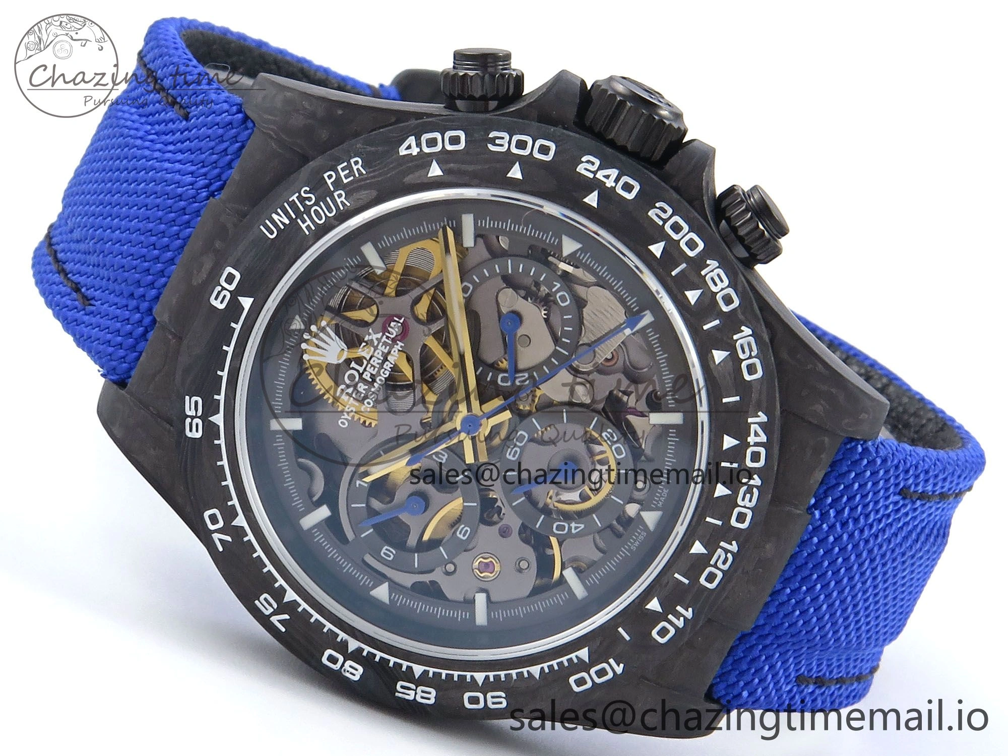 Daytona Diw 40mm N6F 1:1 Best Edition Gray Skeleton Dial Blue Nylon Strap DD4801