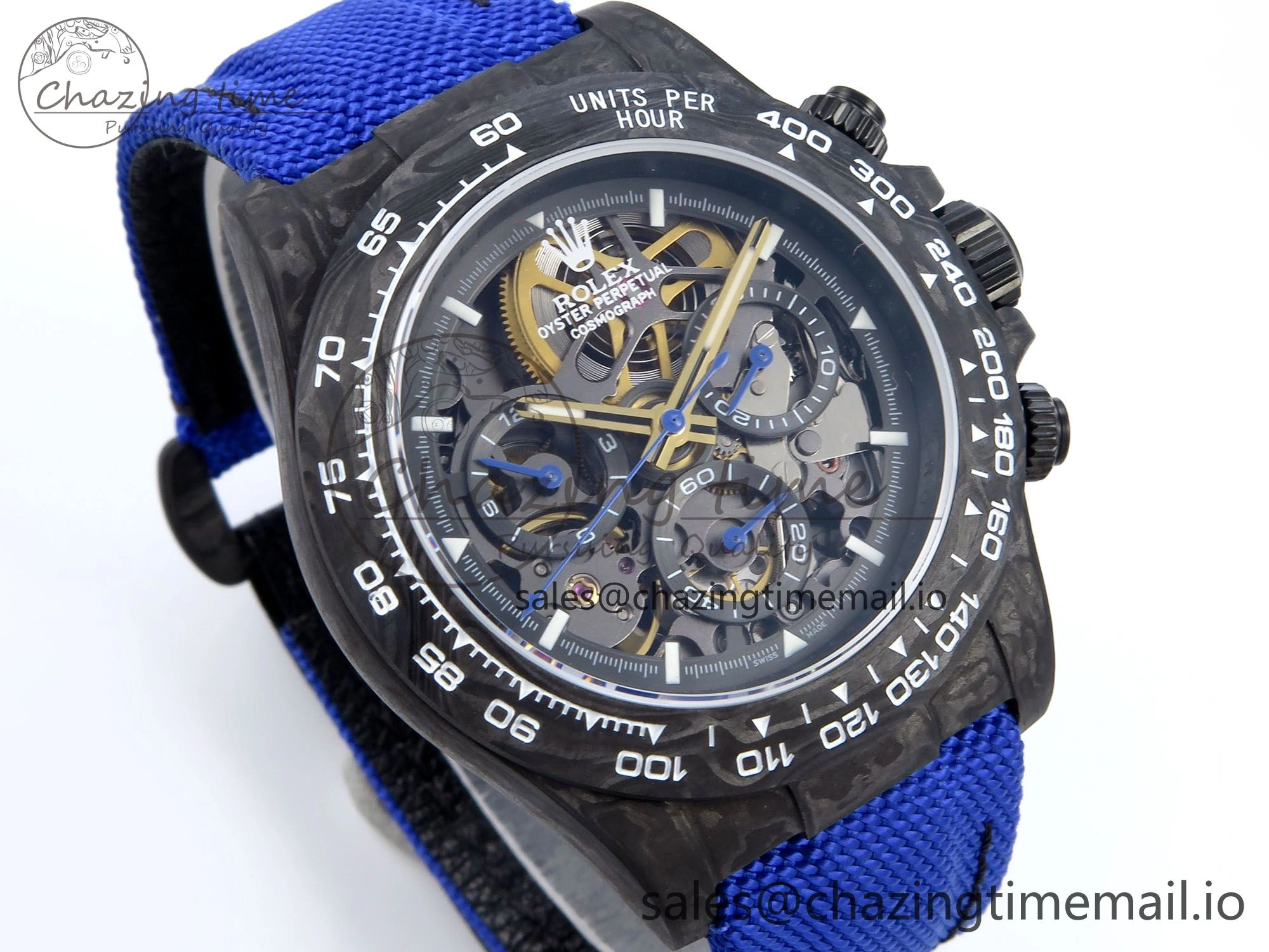 Daytona Diw 40mm N6F 1:1 Best Edition Gray Skeleton Dial Blue Nylon Strap DD4801