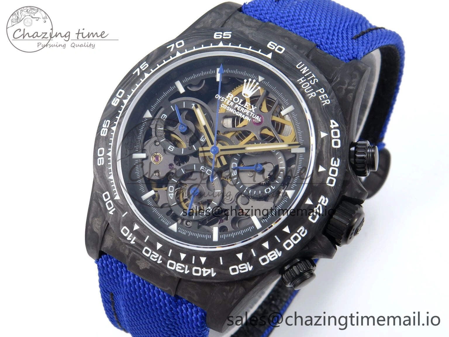 Daytona Diw 40mm N6F 1:1 Best Edition Gray Skeleton Dial Blue Nylon Strap DD4801