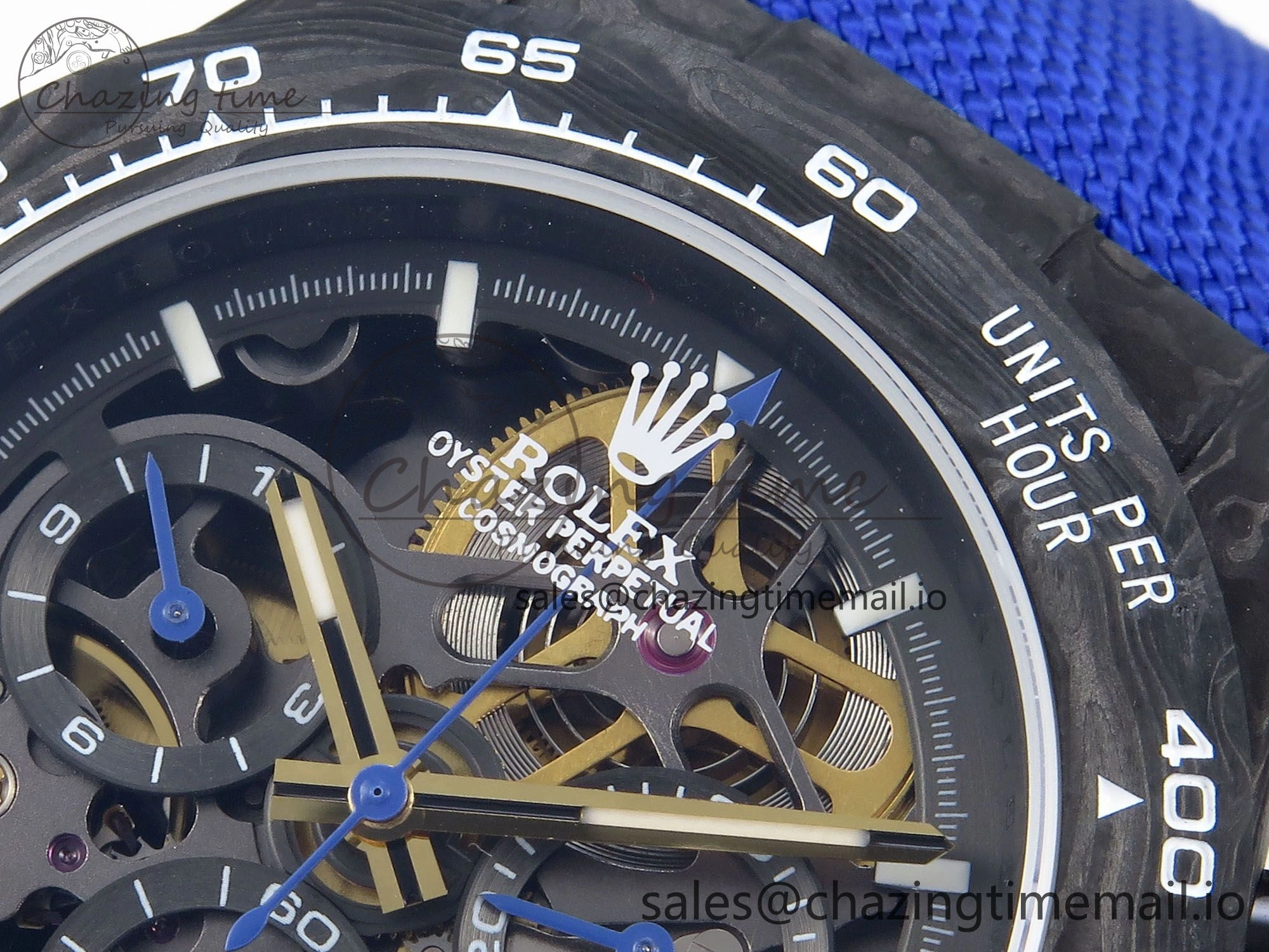Daytona Diw 40mm N6F 1:1 Best Edition Gray Skeleton Dial Blue Nylon Strap DD4801