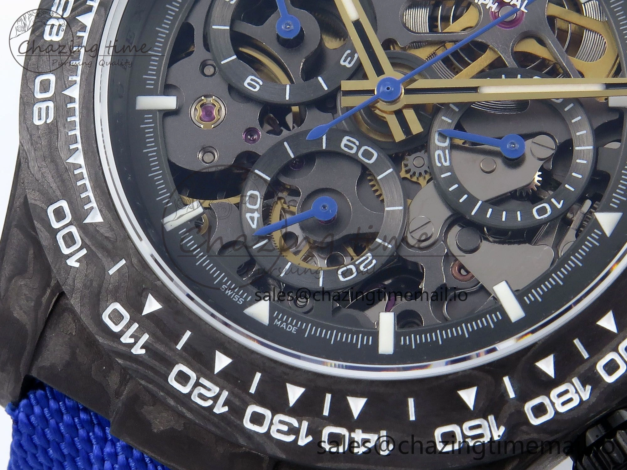 Daytona Diw 40mm N6F 1:1 Best Edition Gray Skeleton Dial Blue Nylon Strap DD4801
