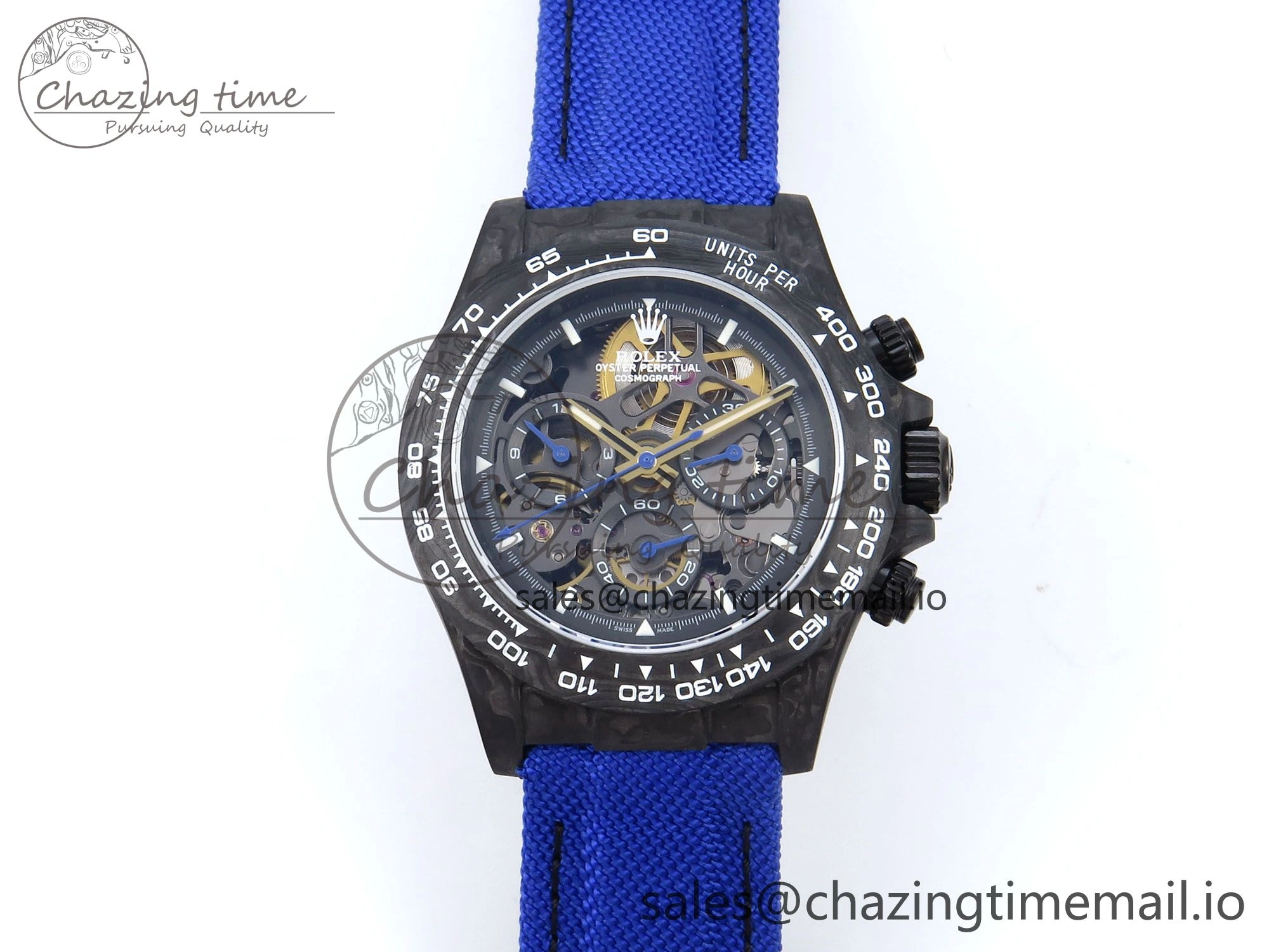 Daytona Diw 40mm N6F 1:1 Best Edition Gray Skeleton Dial Blue Nylon Strap DD4801