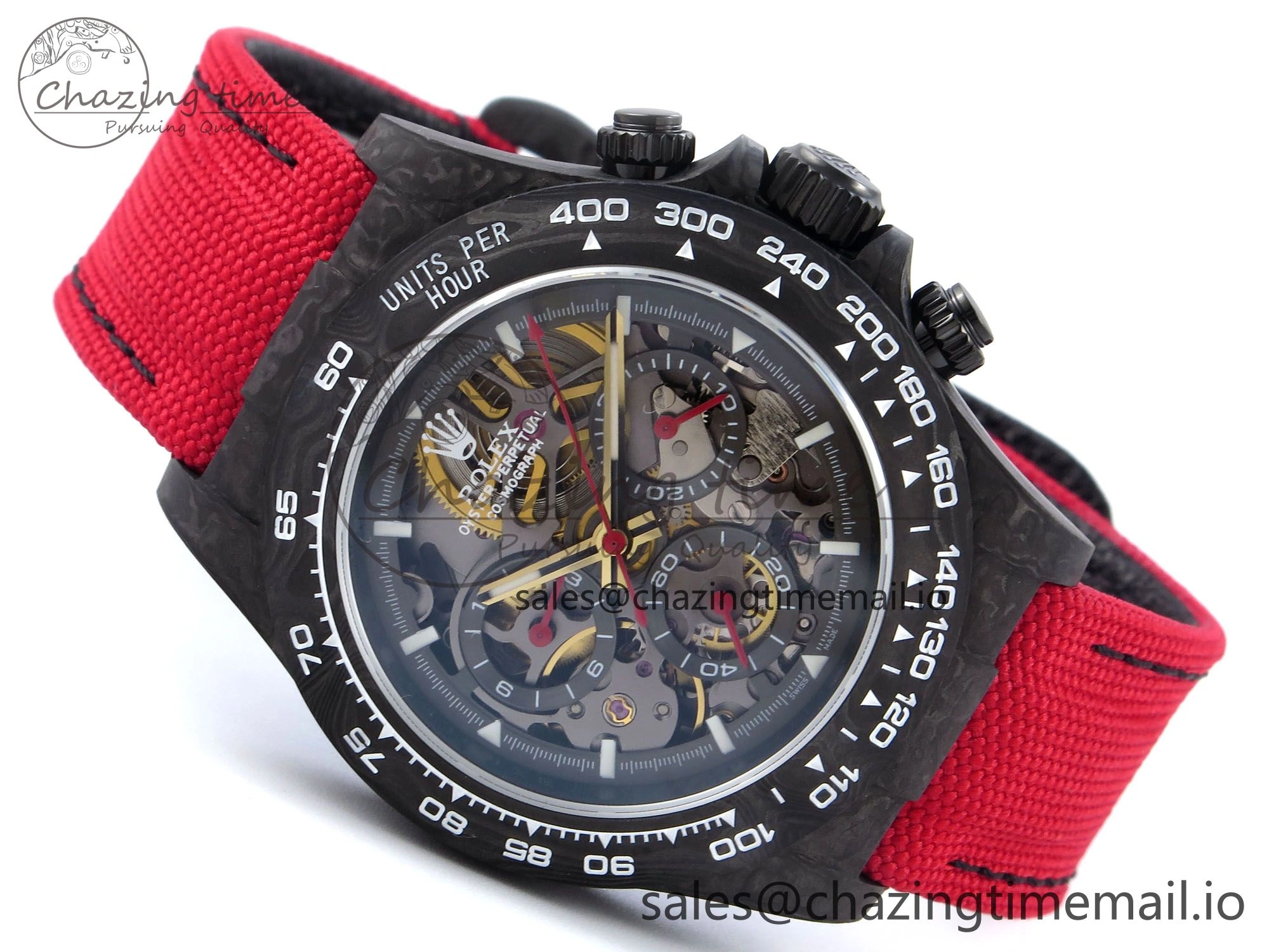 Daytona Diw 40mm N6F 1:1 Best Edition Gray Skeleton Dial Red Nylon Strap DD4801