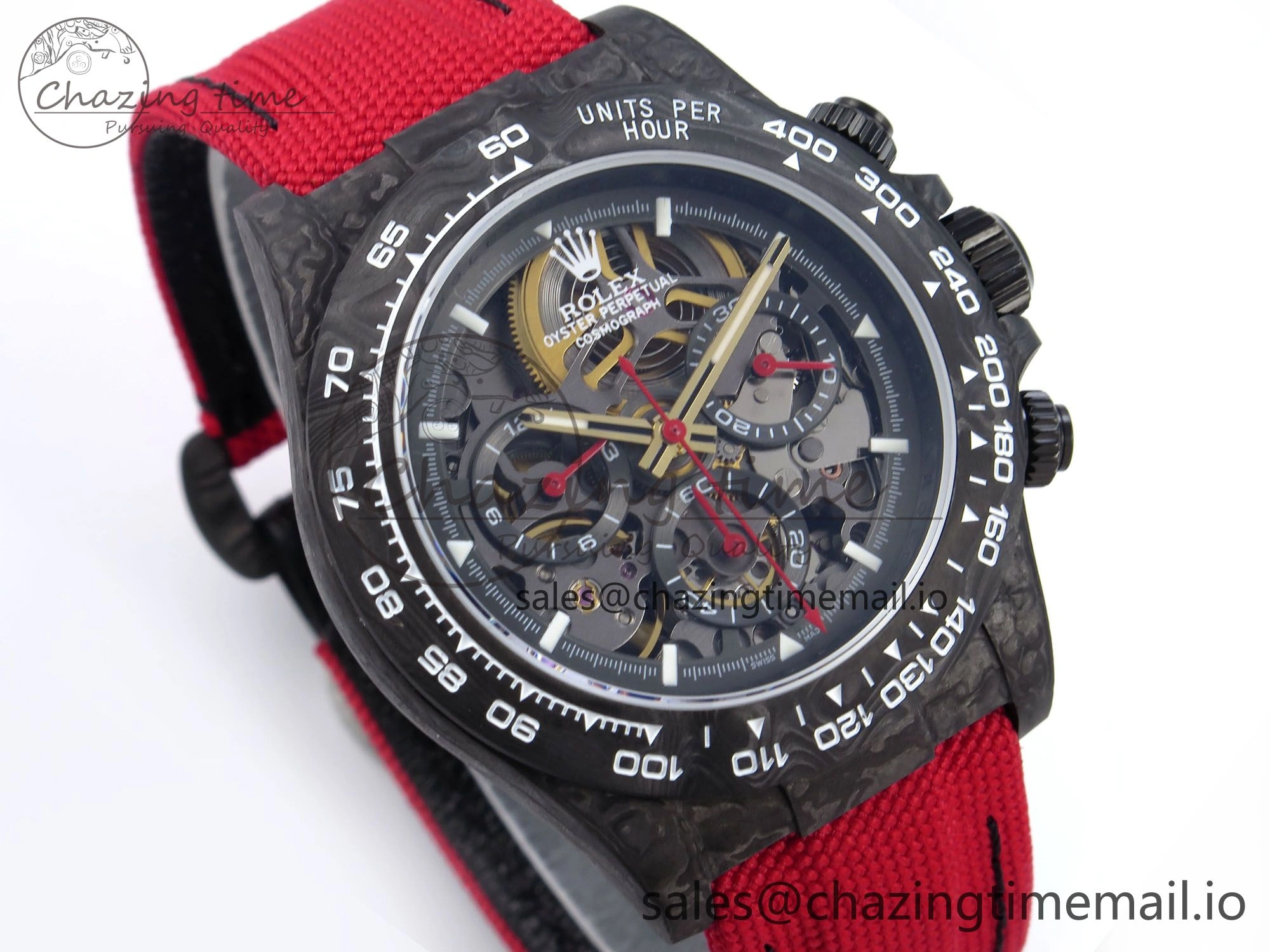 Daytona Diw 40mm N6F 1:1 Best Edition Gray Skeleton Dial Red Nylon Strap DD4801