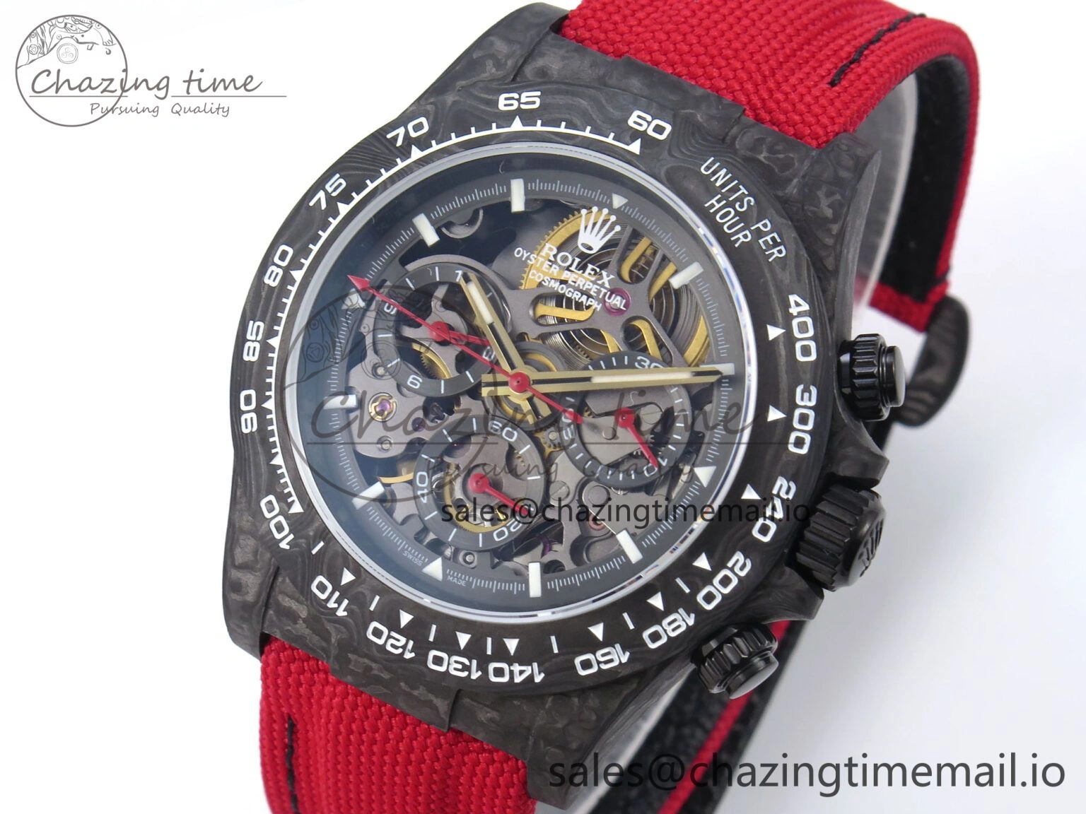Daytona Diw 40mm N6F 1:1 Best Edition Gray Skeleton Dial Red Nylon Strap DD4801