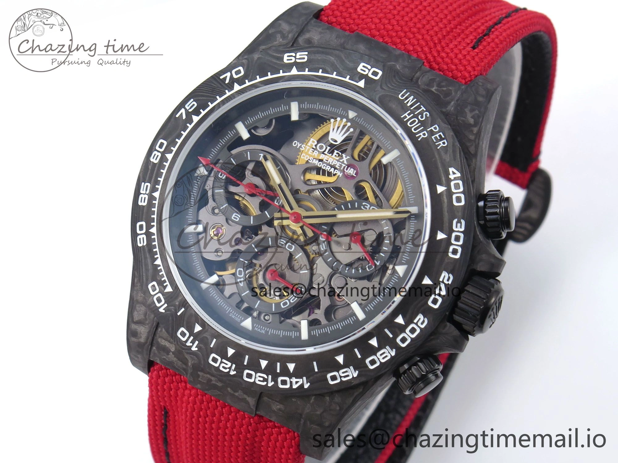 Daytona Diw 40mm N6F 1:1 Best Edition Gray Skeleton Dial Red Nylon Strap DD4801