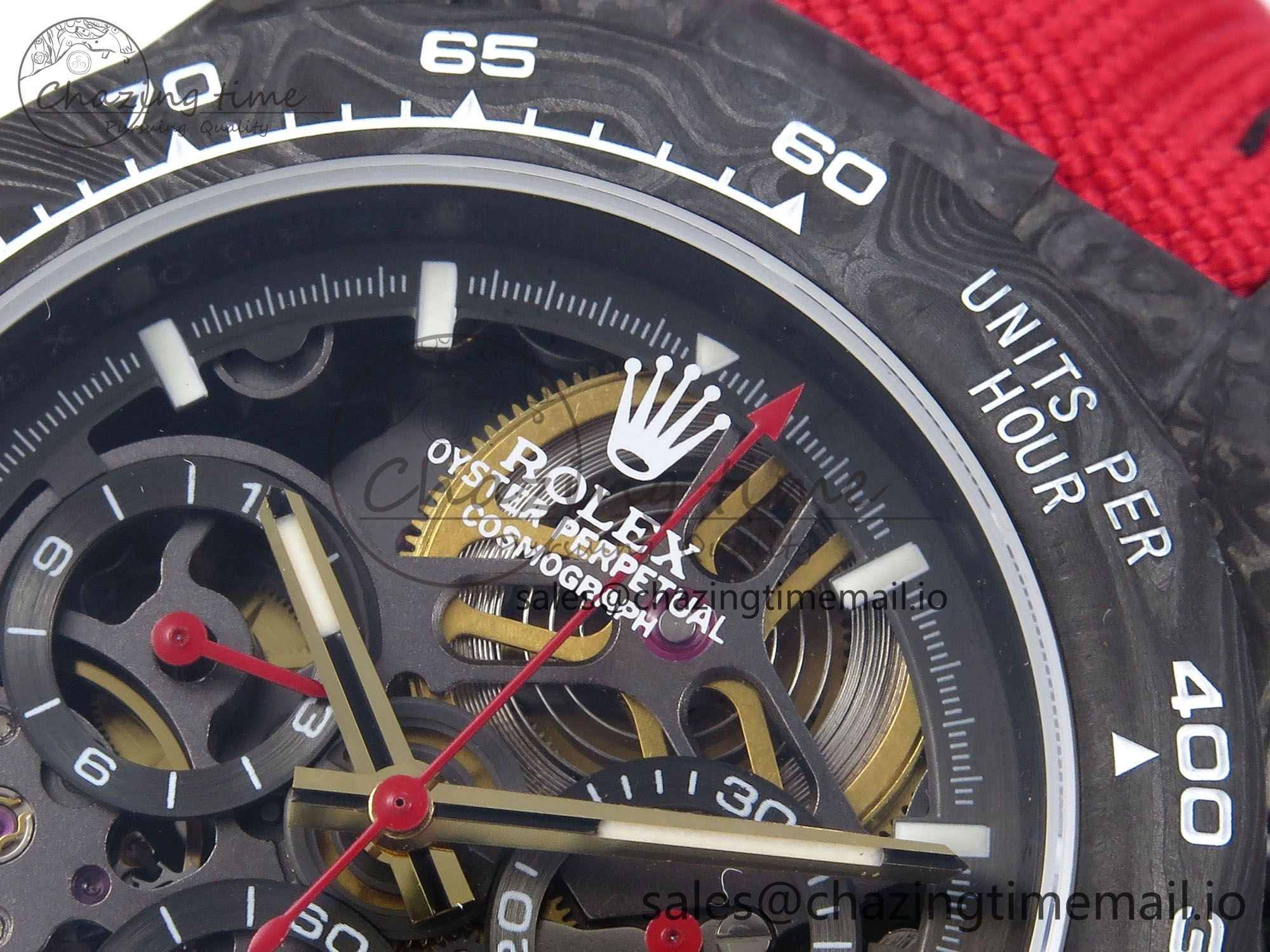 Daytona Diw 40mm N6F 1:1 Best Edition Gray Skeleton Dial Red Nylon Strap DD4801