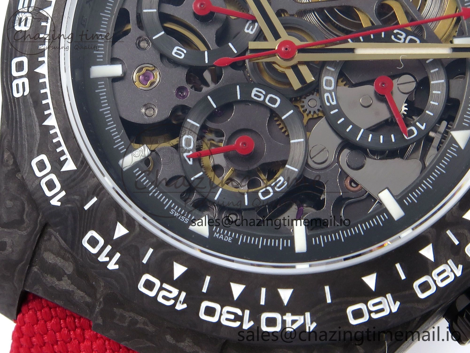 Daytona Diw 40mm N6F 1:1 Best Edition Gray Skeleton Dial Red Nylon Strap DD4801