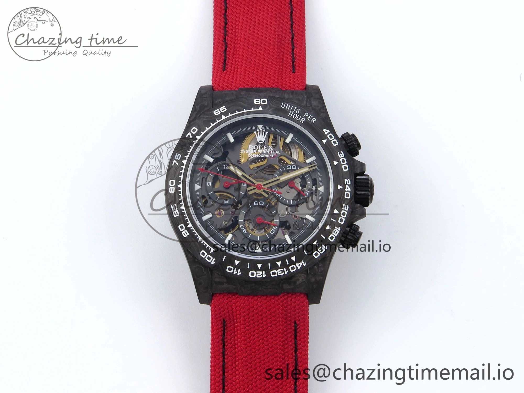 Daytona Diw 40mm N6F 1:1 Best Edition Gray Skeleton Dial Red Nylon Strap DD4801