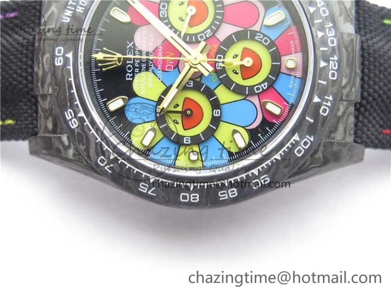 Daytona Diw Carbon WWF Best Edition Black Pink Dial On Nylon Strap A7750 V2