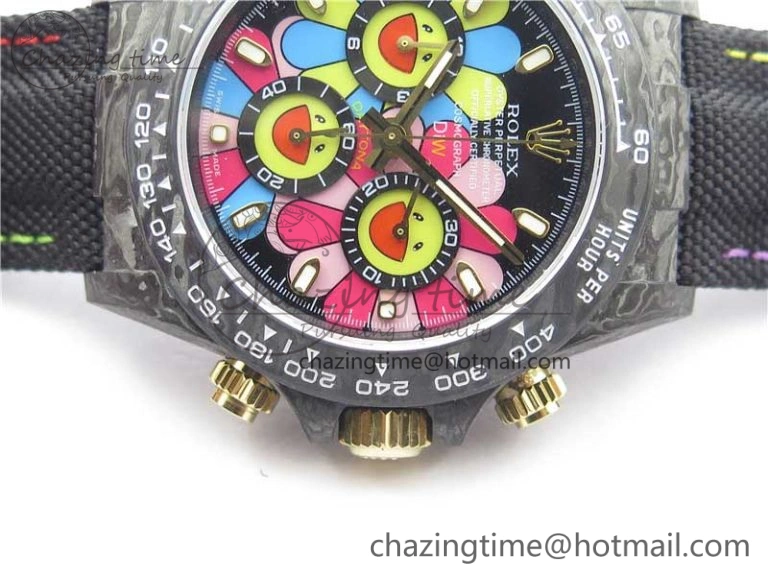 Daytona Diw Carbon WWF Best Edition Black Pink Dial On Nylon Strap A7750 V2