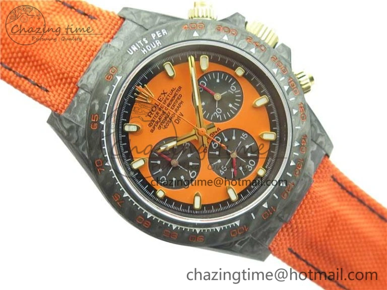 Daytona Diw Carbon WWF Best Edition Orange Dial On Orange Nylon Strap A7750 V2