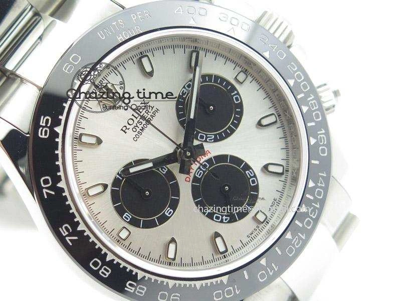 Daytona JF 1:1 Best Edition Black Ceramic Bezel Silver Dial On SS Bracelet A7750