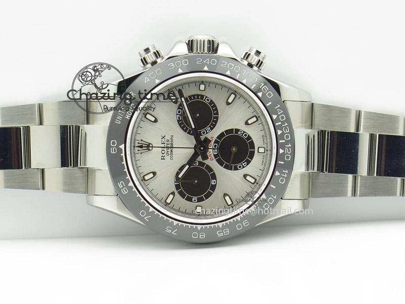 Daytona JF 1:1 Best Edition Black Ceramic Bezel Silver Dial On SS Bracelet A7750