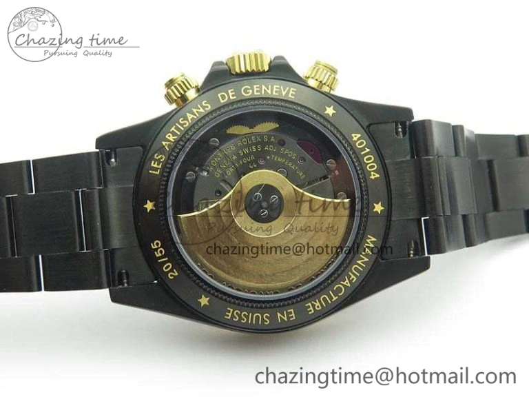 Daytona Kravitz YG DLC BP Maker Best Edition Black Dial On DLC Bracelet A4130 (Free Leather Strap)