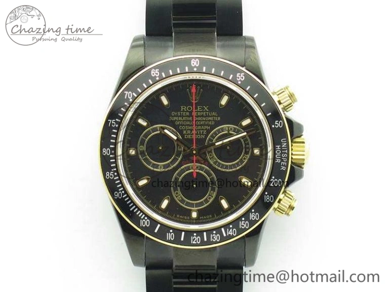 Daytona Kravitz YG DLC BP Maker Best Edition Black Dial On DLC Bracelet A4130 (Free Leather Strap)