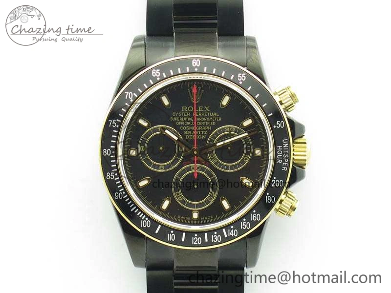 Daytona Kravitz YG DLC BP Maker Best Edition Black Dial On DLC Bracelet A4130 (Free Leather Strap)